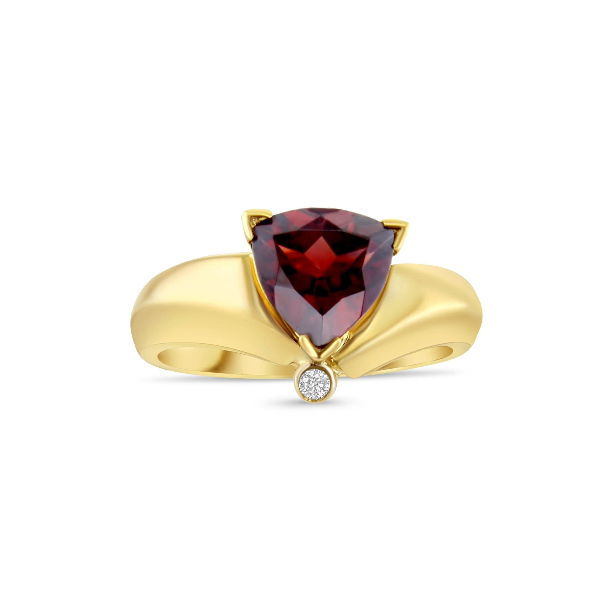 Bague en or jaune 14 carats avec grenat taille trilliant