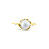 6MM Freshwater Pearl Diamond Halo Ring 14k Yellow Gold