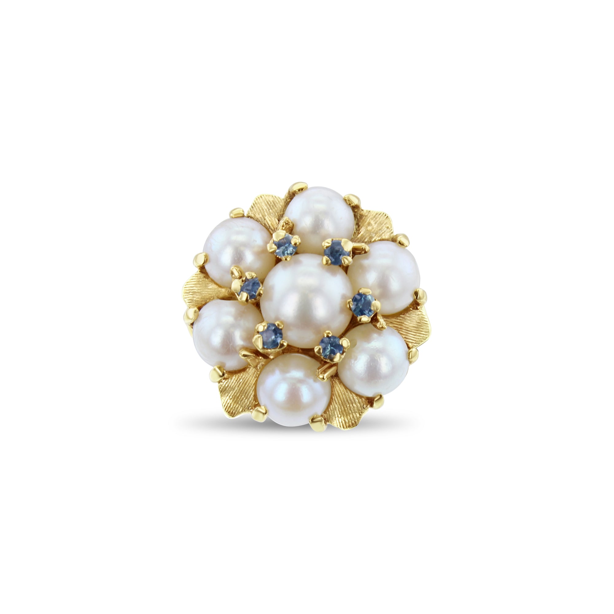 Vintage Freshwater Pearl Cluster Ring with Blue Topaz Accents