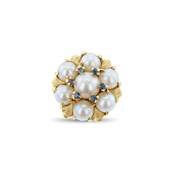 Vintage Freshwater Pearl Cluster Ring with Blue Topaz Accents