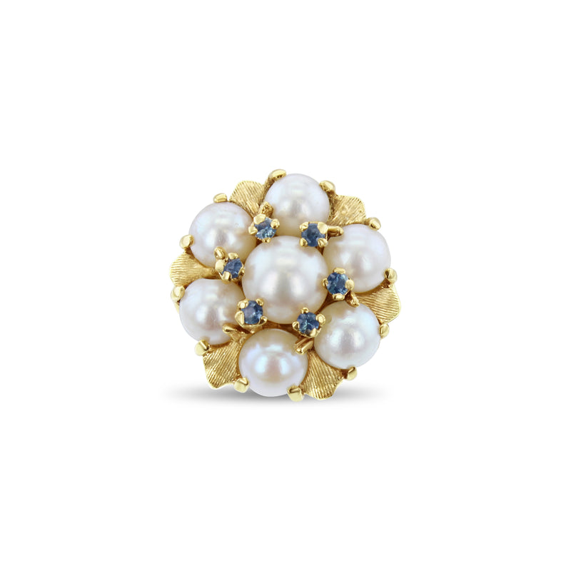 Vintage Freshwater Pearl Cluster Ring with Blue Topaz Accents