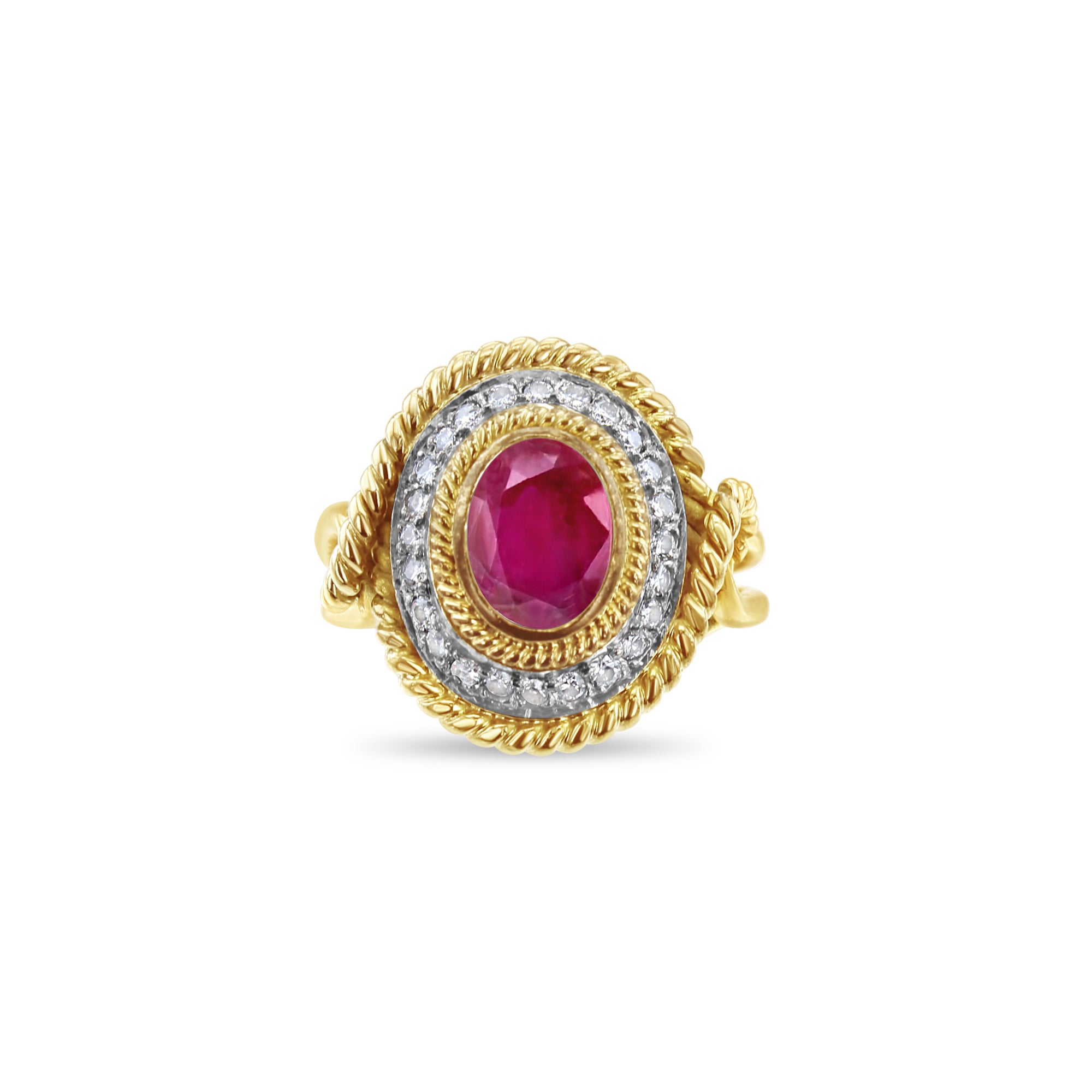 Ruby or Sapphire Diamond Halo Vintage Antique Ring