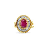 Ruby or Sapphire Diamond Halo Vintage Antique Ring