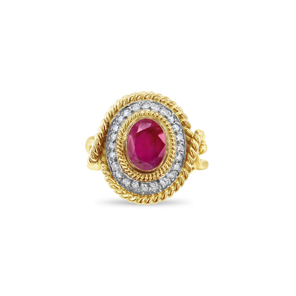 Ruby or Sapphire Diamond Halo Vintage Antique Ring