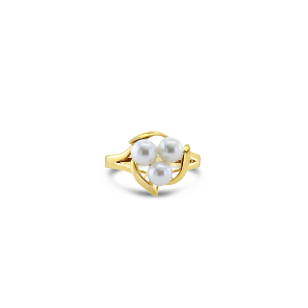 Three Pearl Cluster Ring 14k Yellow Gold