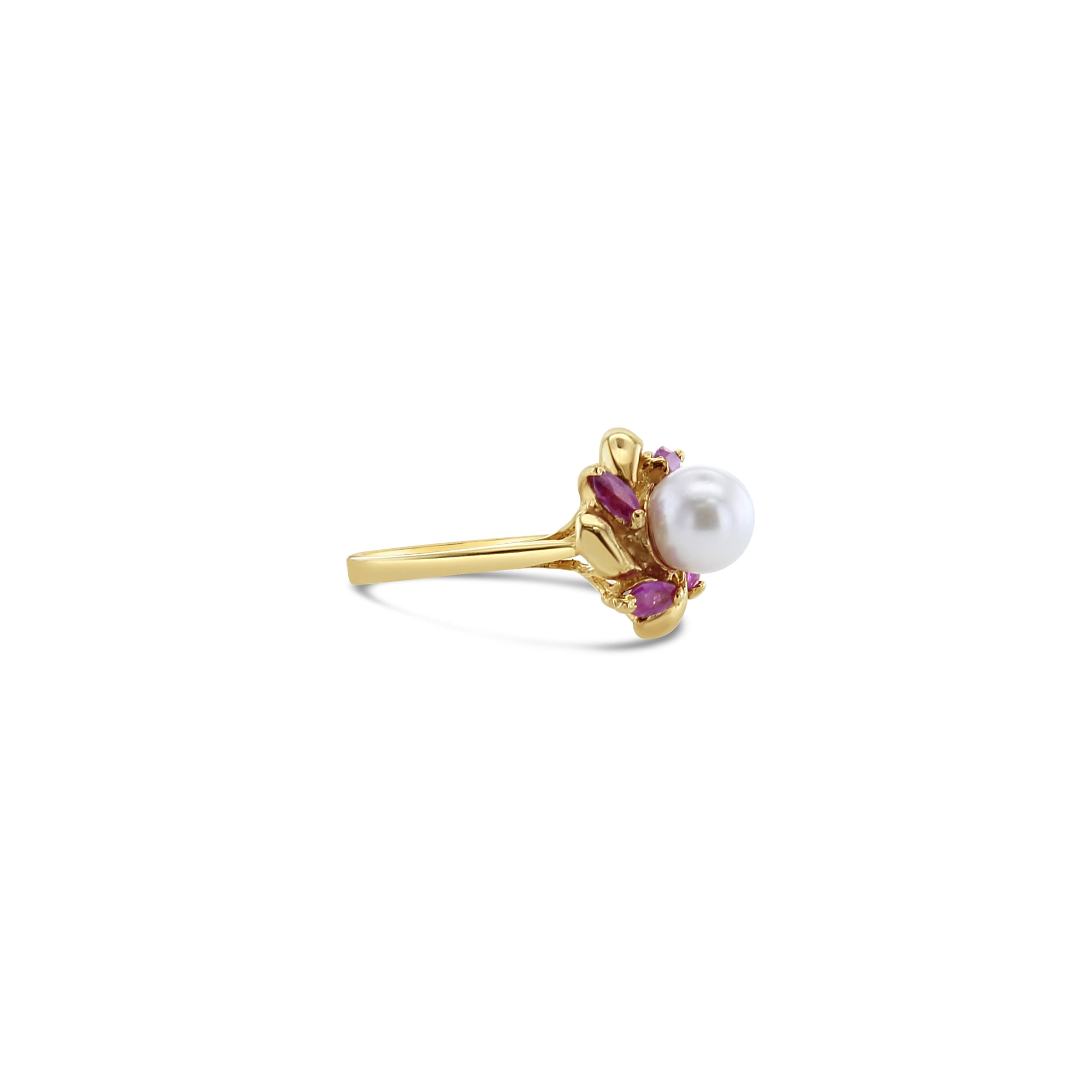 Pearl Center with Marquise Ruby Accent Ring 14k Yellow Gold