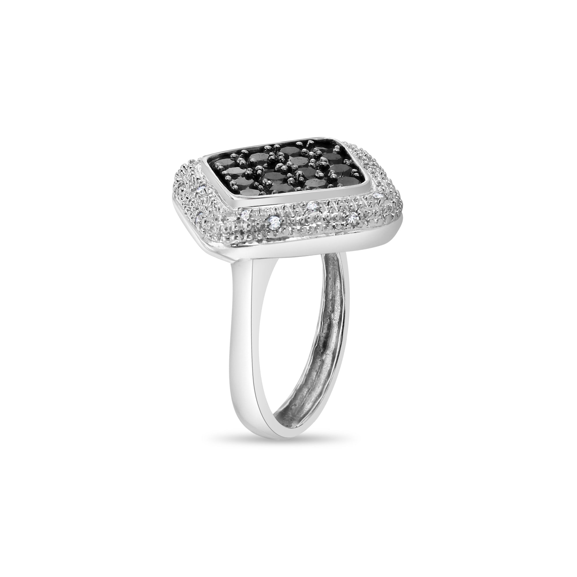 Black & White Diamond Vintage Cocktail Ring 14k White Gold