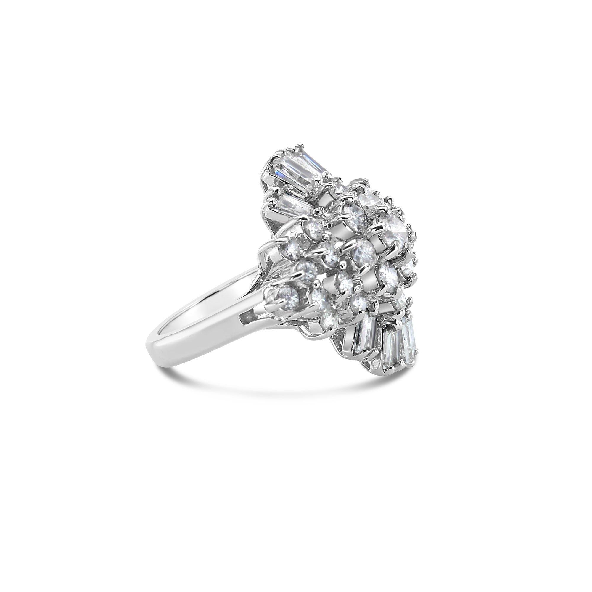 Two Carat Baguette Diamond Cocktail Ring 14k White Gold