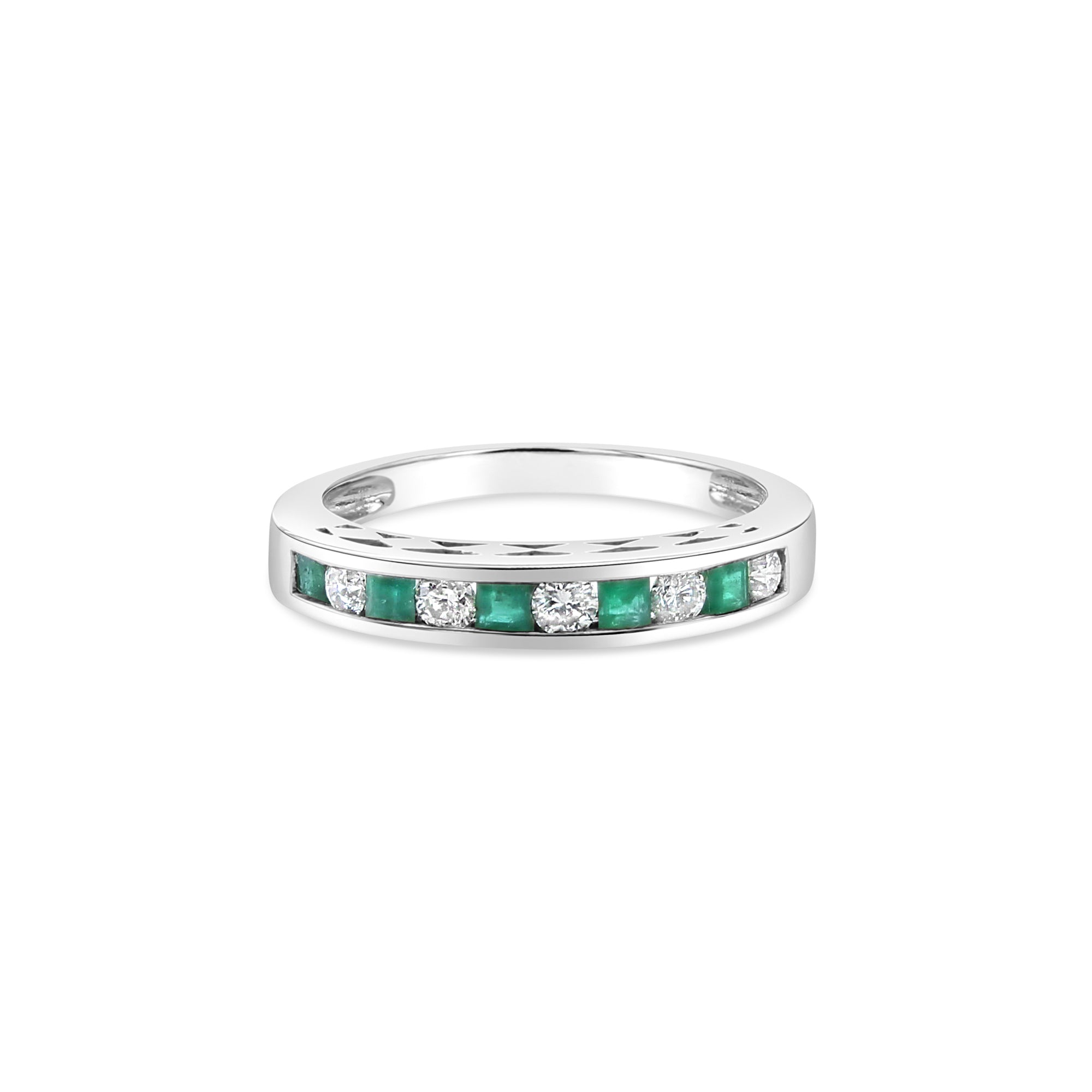 Emerald & Diamond Diamond Wedding Band 14k White Gold