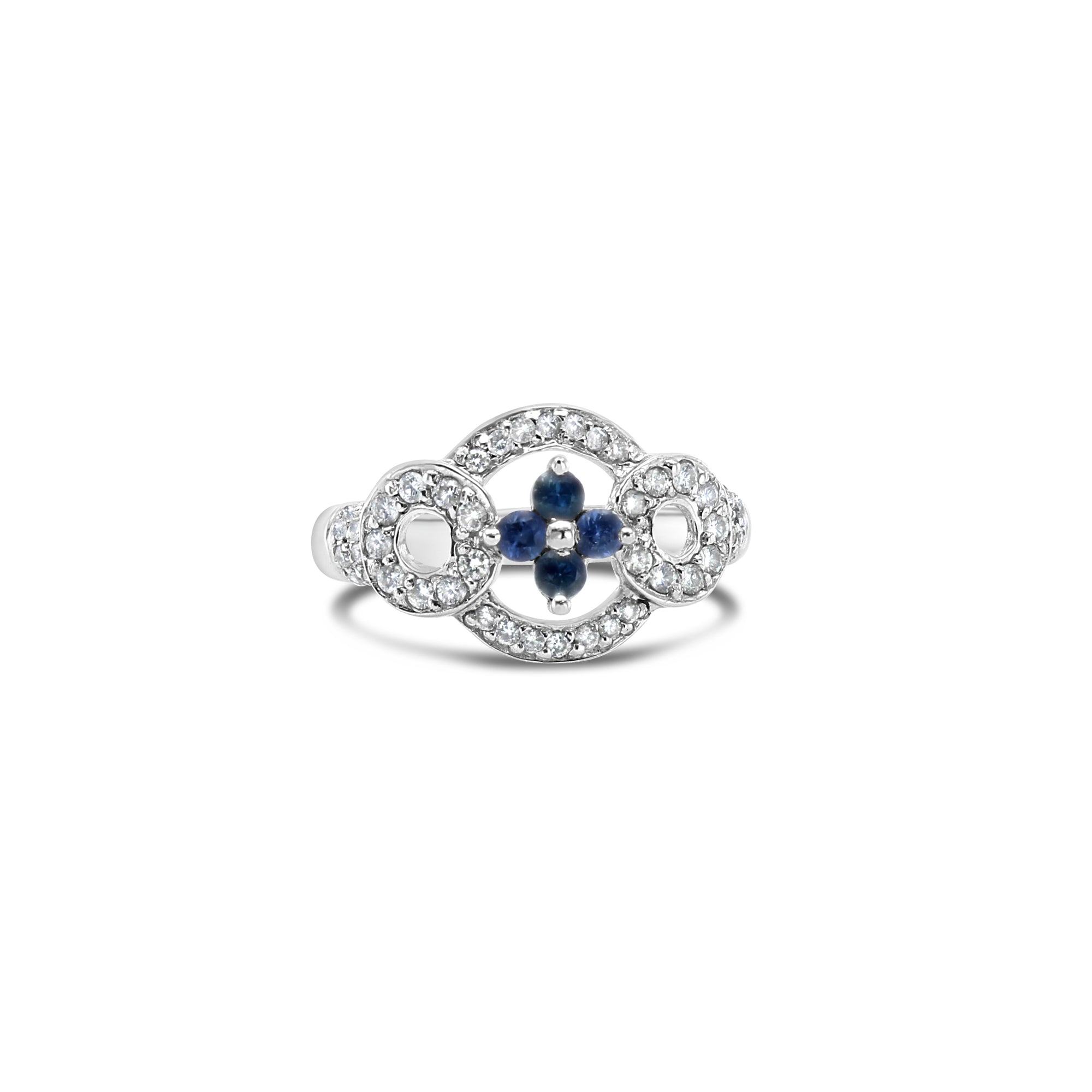 Sapphire Flower with Diamond Accents Vintage Style Design 14k White Gold