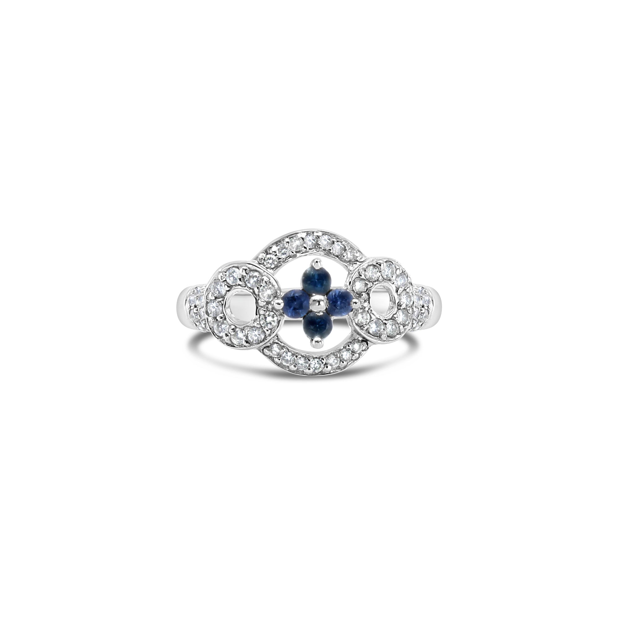 Sapphire Flower with Diamond Accents Vintage Style