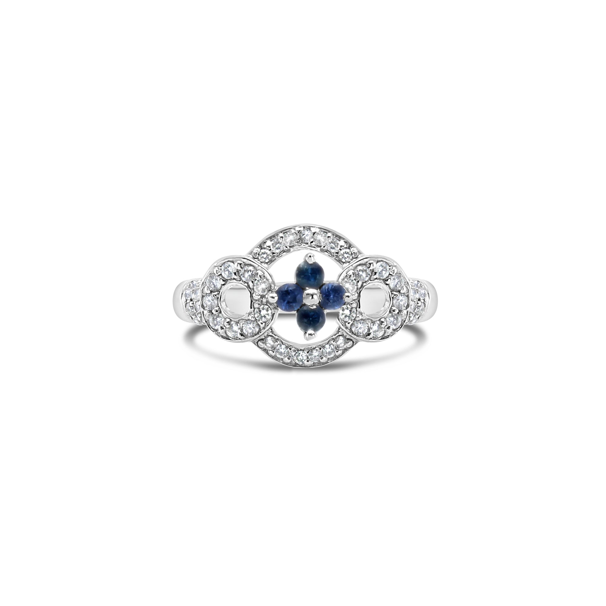 Sapphire Flower with Diamond Accents Vintage Style