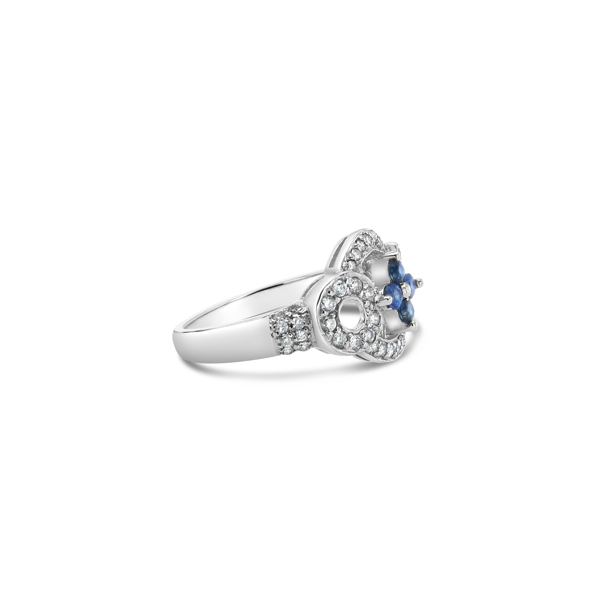 Sapphire Flower with Diamond Accents Vintage Style Design 14k White Gold