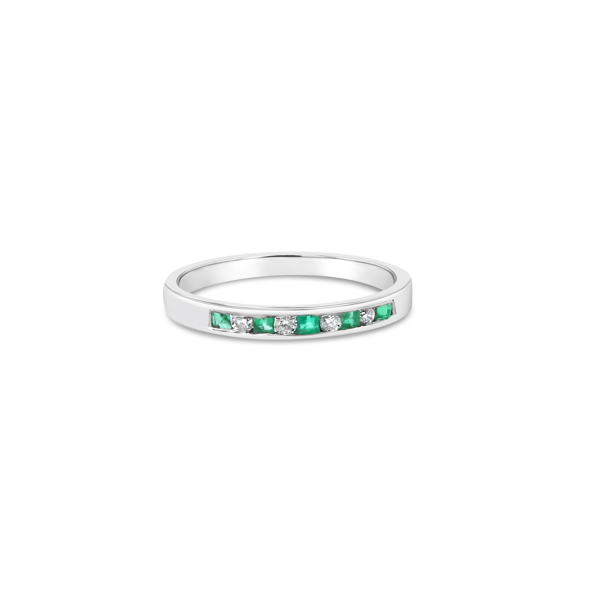 Emerald & Diamond Stackable Band 14k White Gold