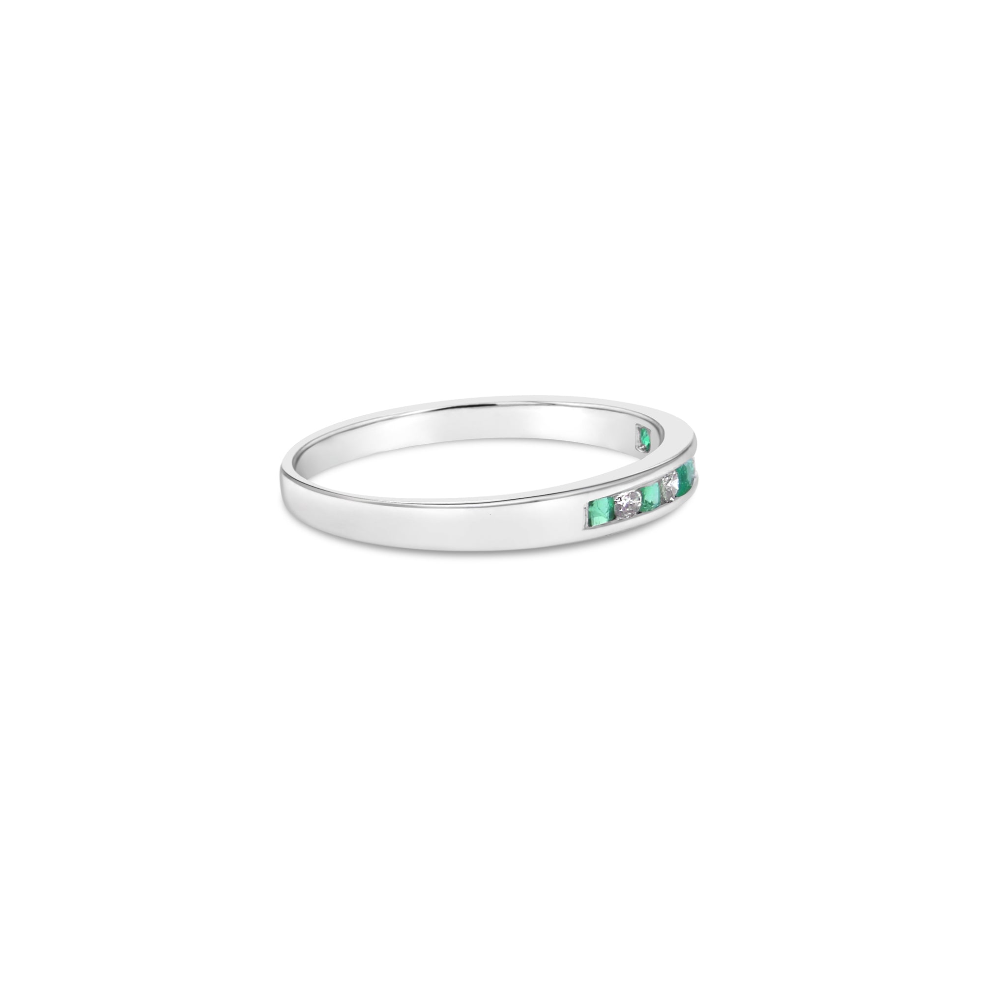 Emerald & Diamond Stackable Band 14k White Gold