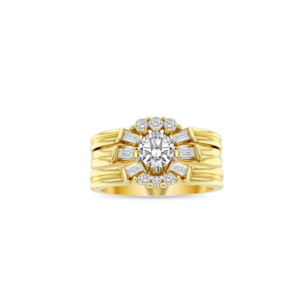 Three Ring Set Diamond with Baguette Accents