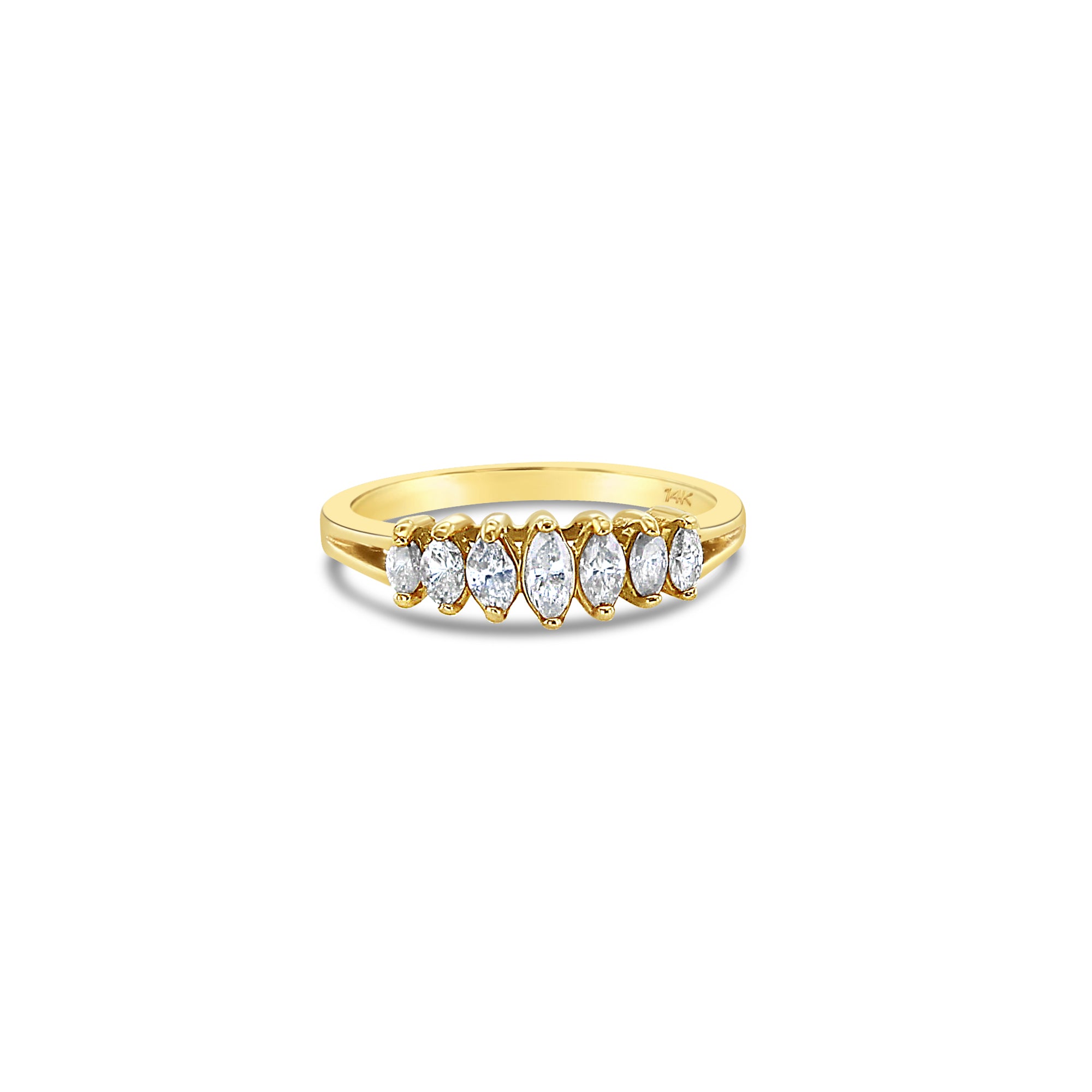 Alianza de boda con diamantes de talla marquesa en oro amarillo de 14 k