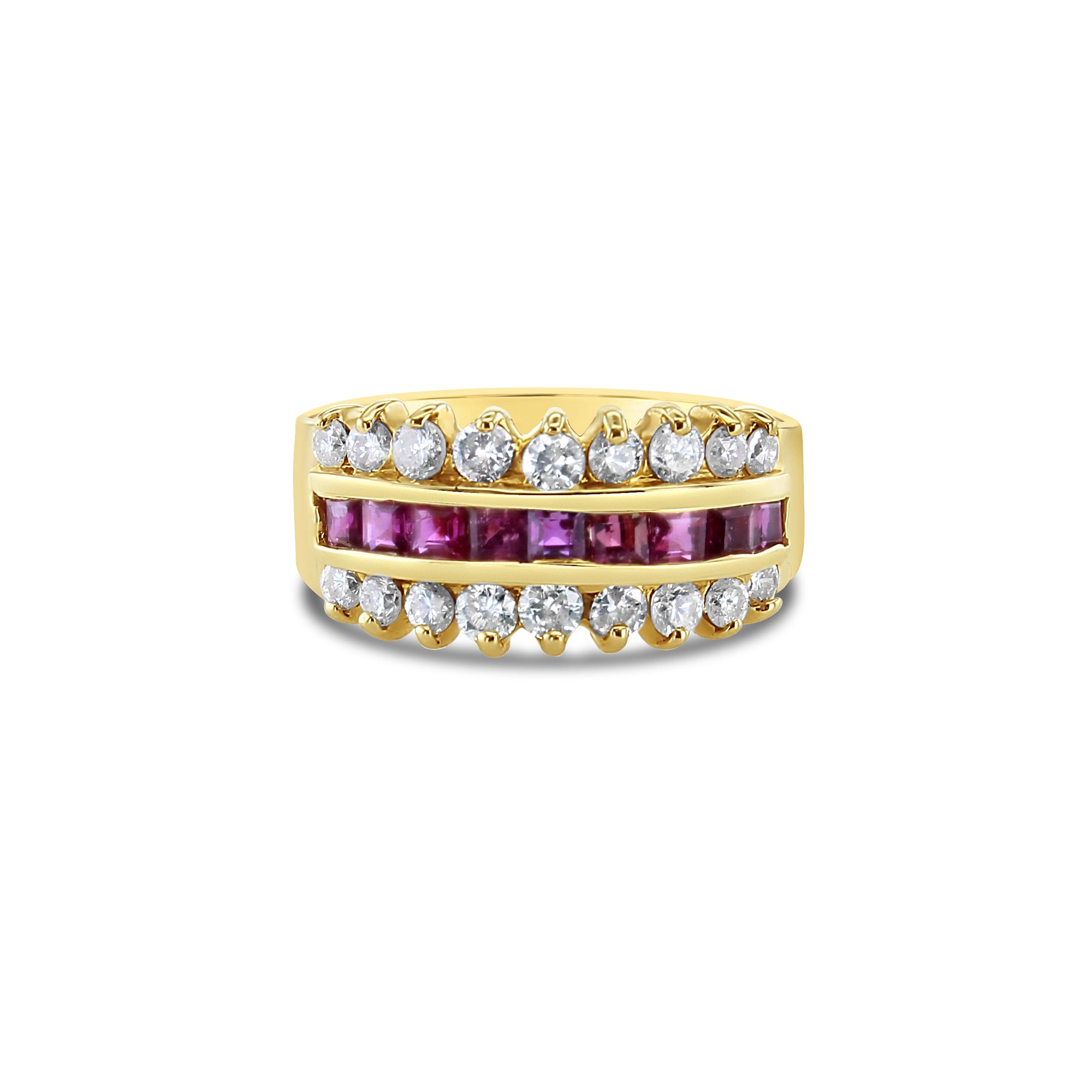 Alliance en or jaune 14 carats avec diamants et rubis 1,55 ct