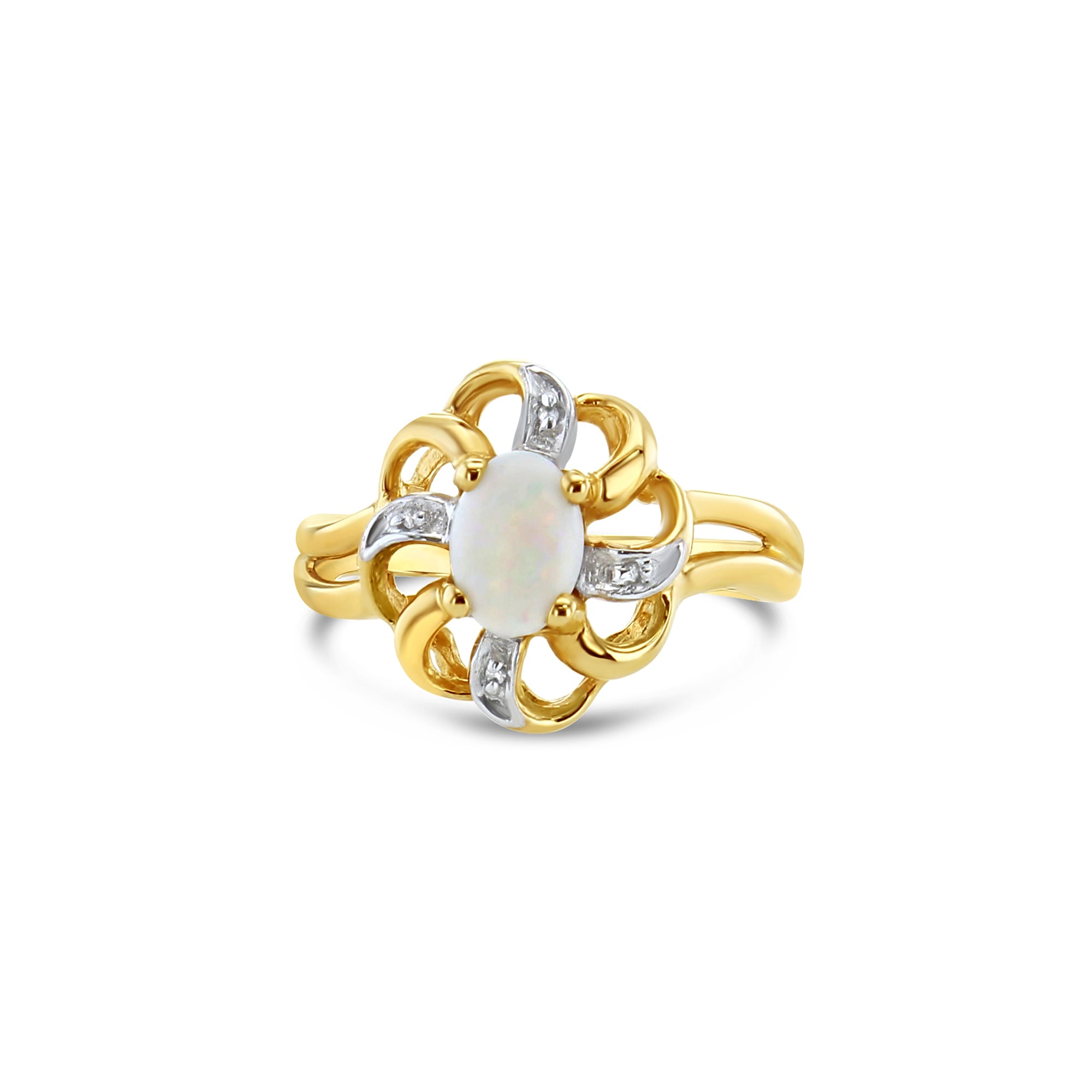 Bague solitaire en or jaune 10 carats avec opale ovale et diamant