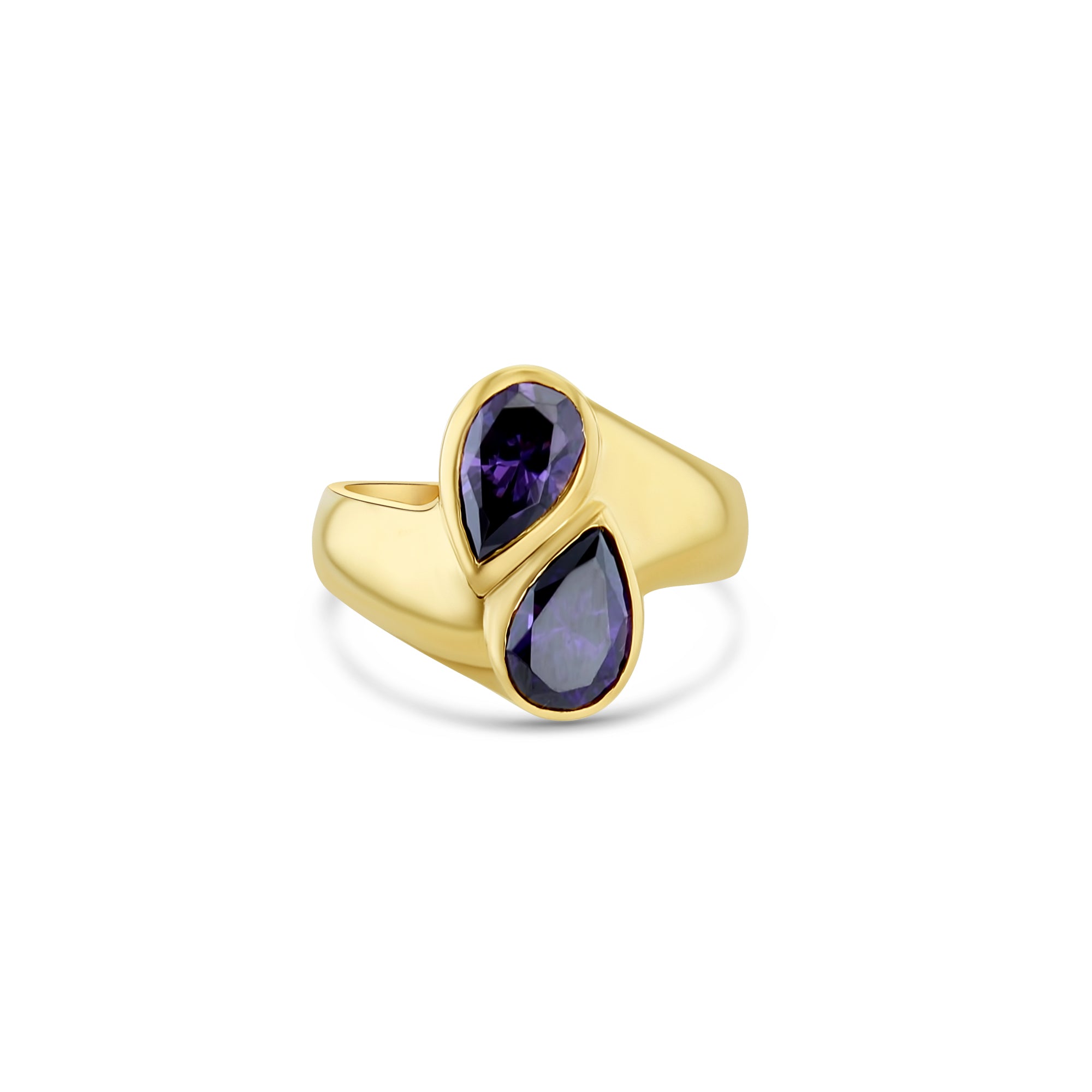 Teardrop Amethyst Bypass Ring 14k Yellow Gold