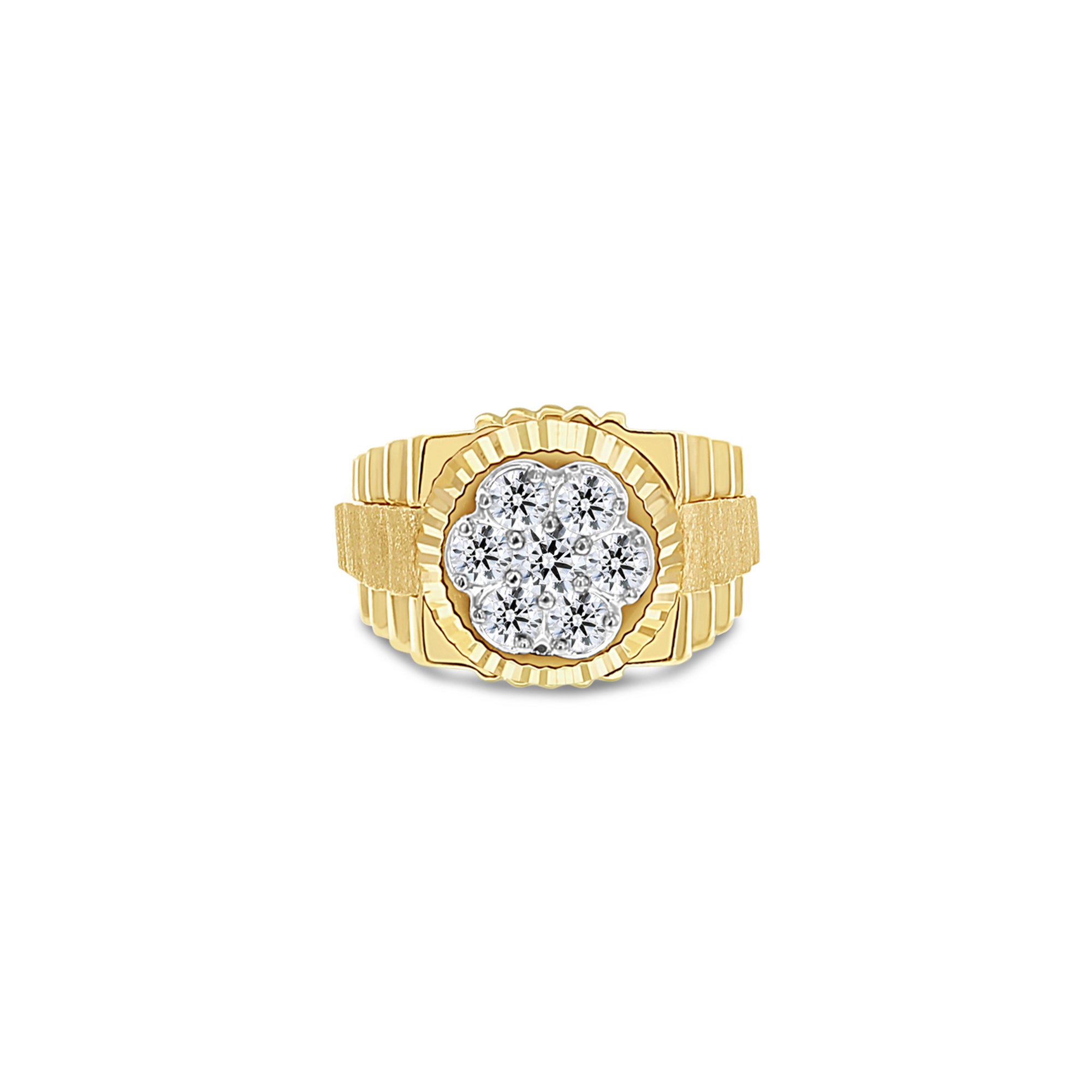 Rolex Presidential Style Cluster Ring Bark Center & Polished Sides