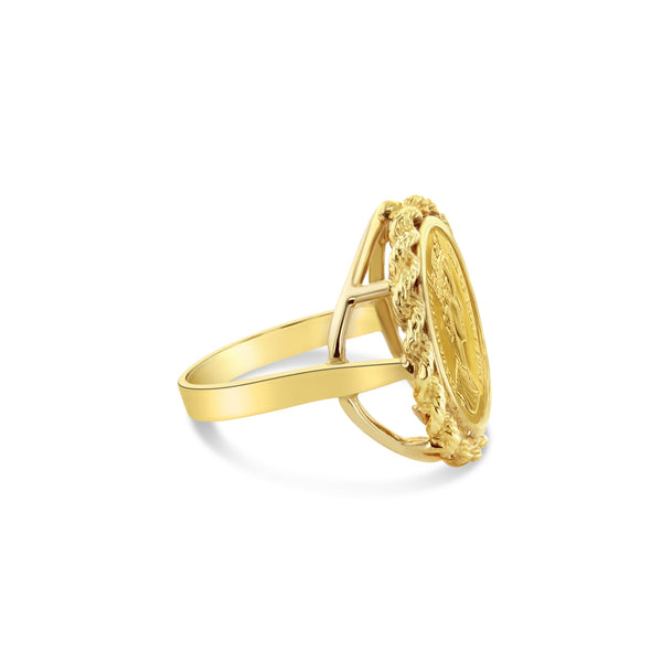 Elizabeth II Isle of Man Gold Coin Rope Ring 14k Yellow Gold