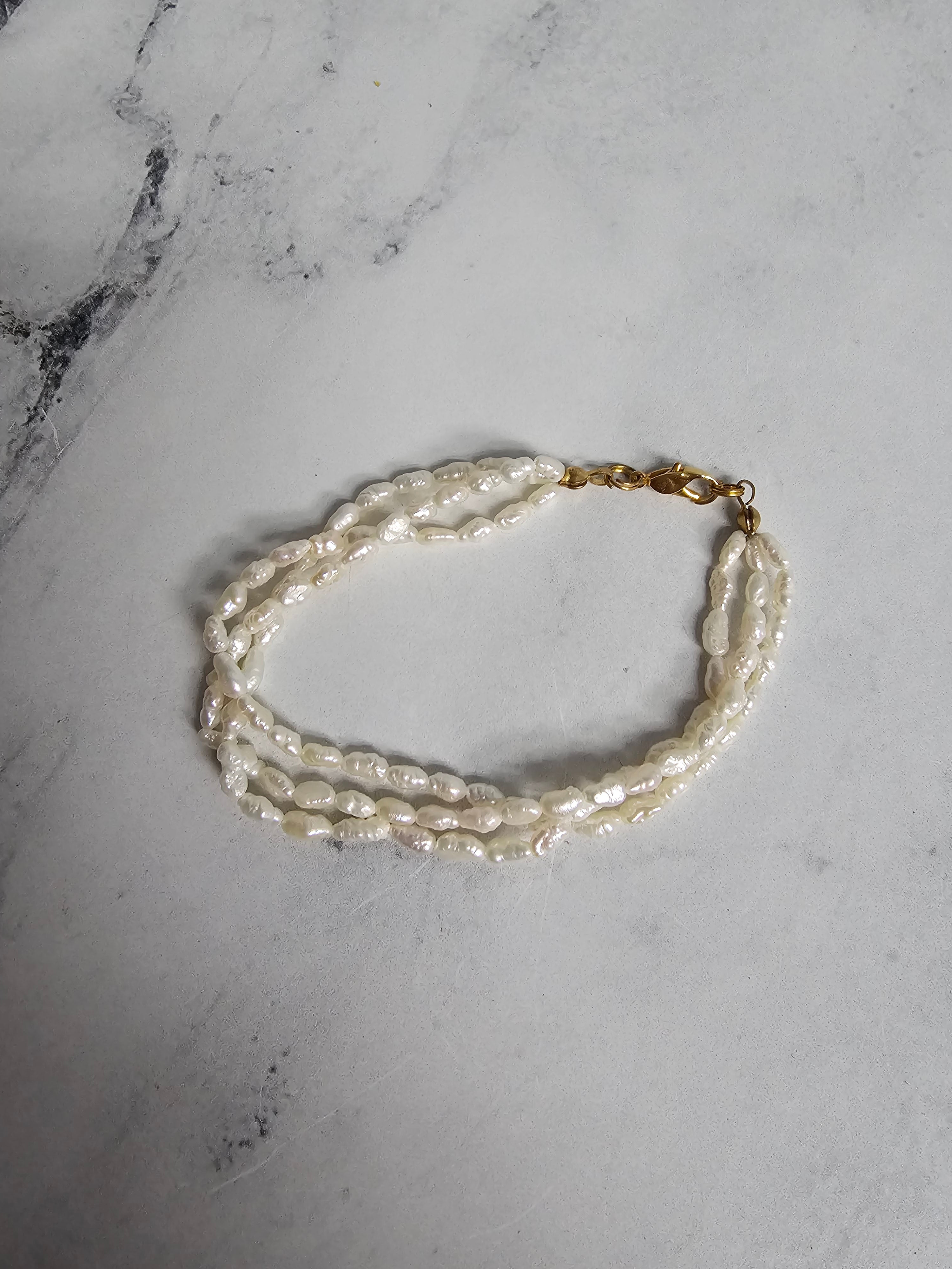 Triple Rice Pearl Bracelet 14k Yellow Gold