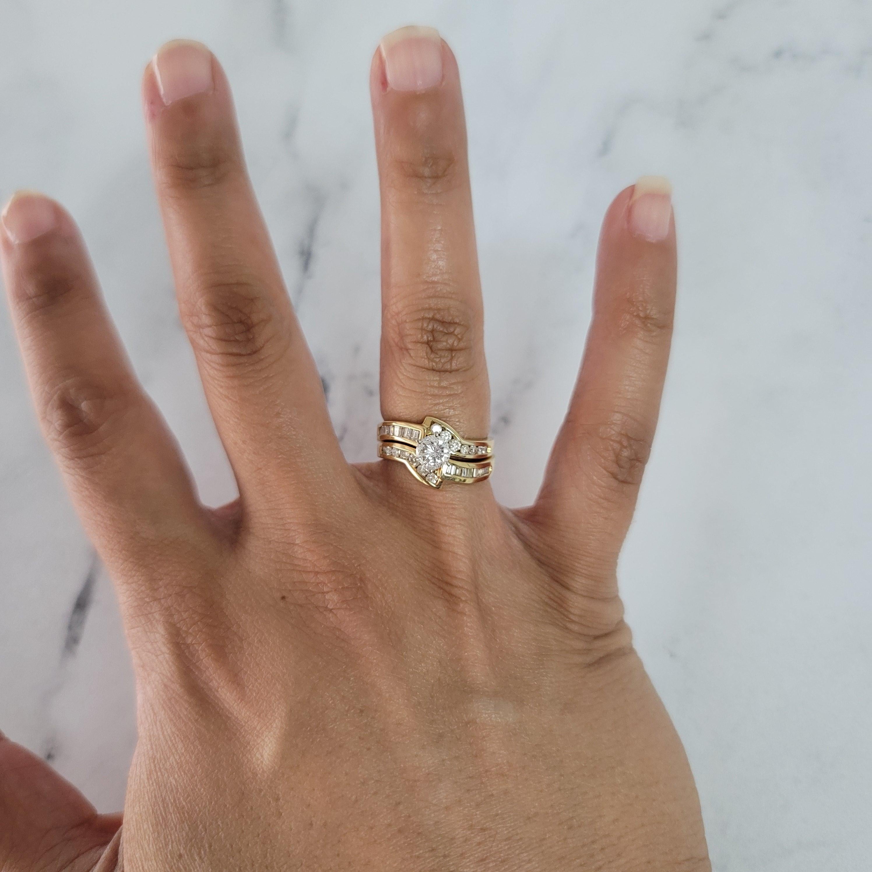 Round Diamond Center & Baguette Accent Bridal Ring Set