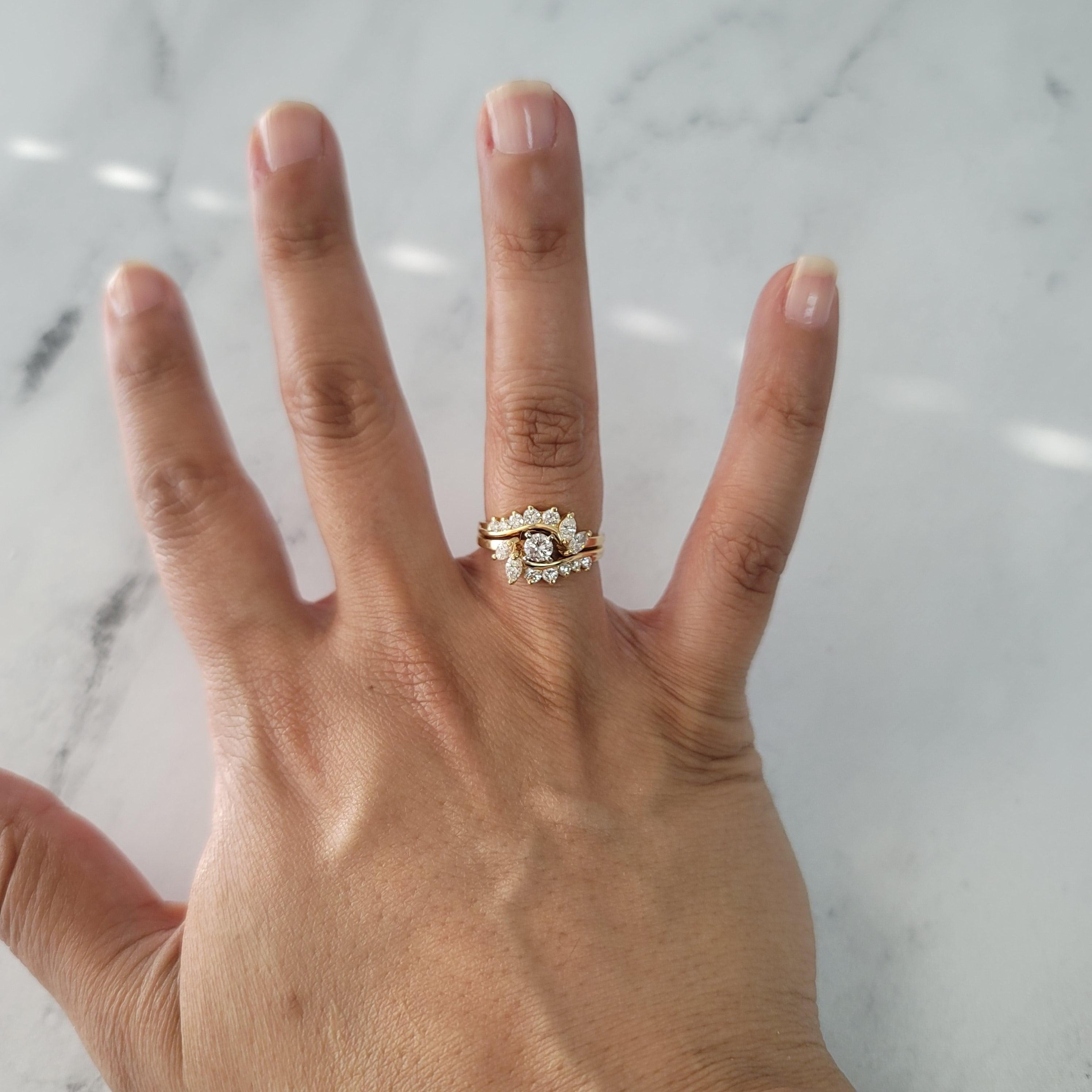 Round Diamond & Marquise Accented Bridal Ring Set 1.50cttw 14k Yellow Gold