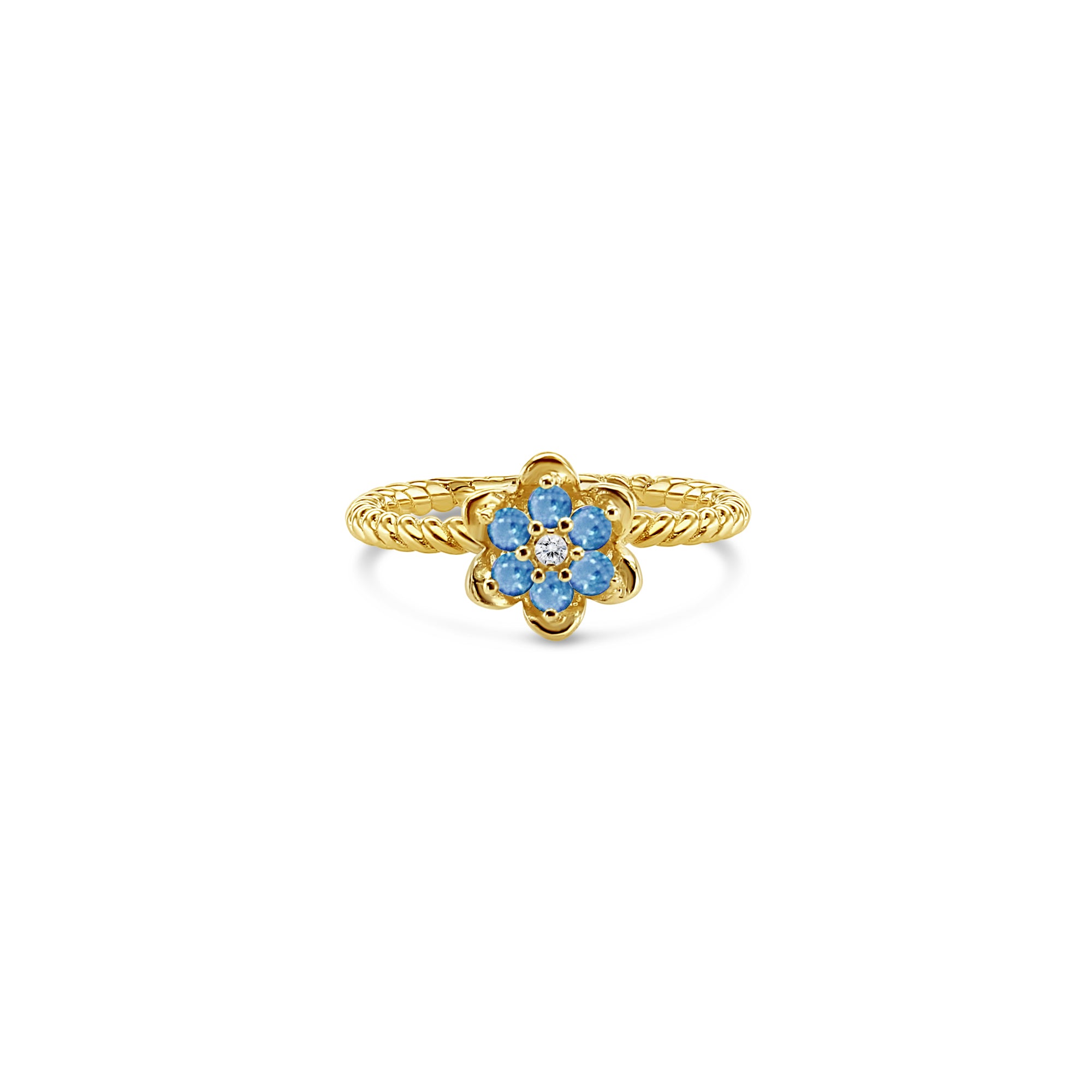 Aquamarine Tulip Flower Ring 14k Yellow Gold