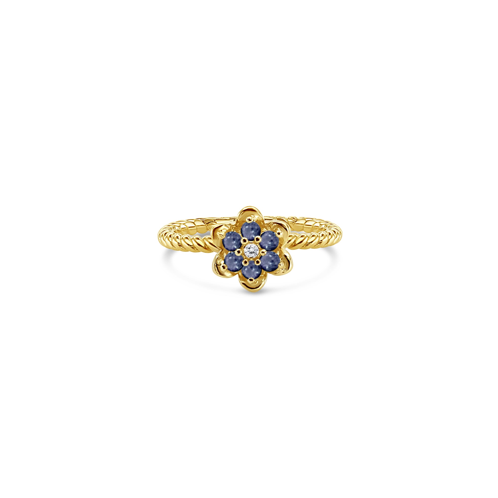 Sapphire Tulip Flower Ring 14k Yellow Gold