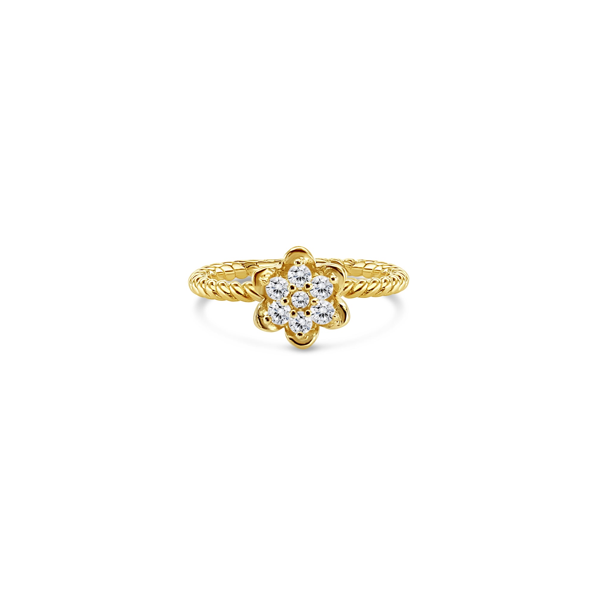 Anillo de tulipán con diamantes y flor de 0,25 ct en oro amarillo de 14 k