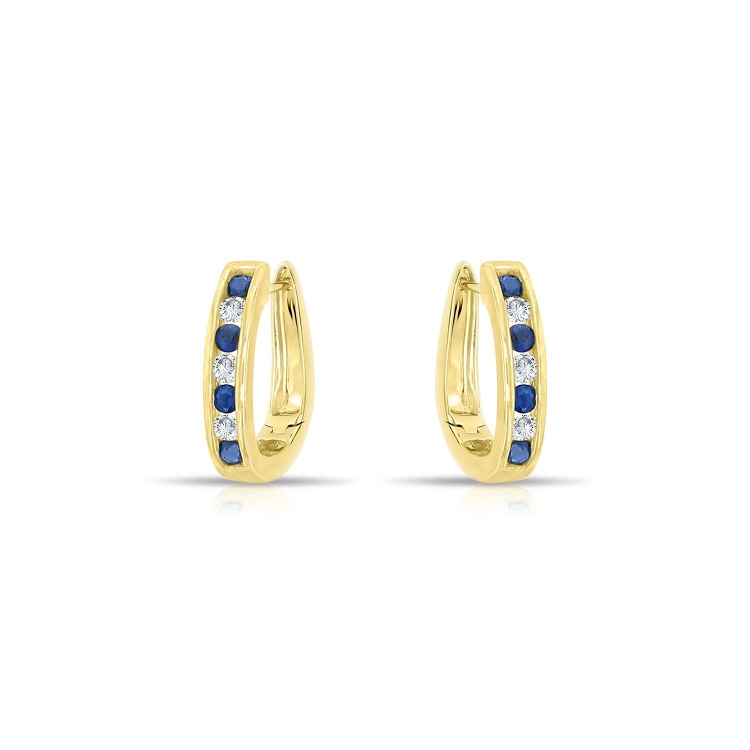 Sapphire Diamond Huggie Earrings .65cttw 14k Yellow Gold