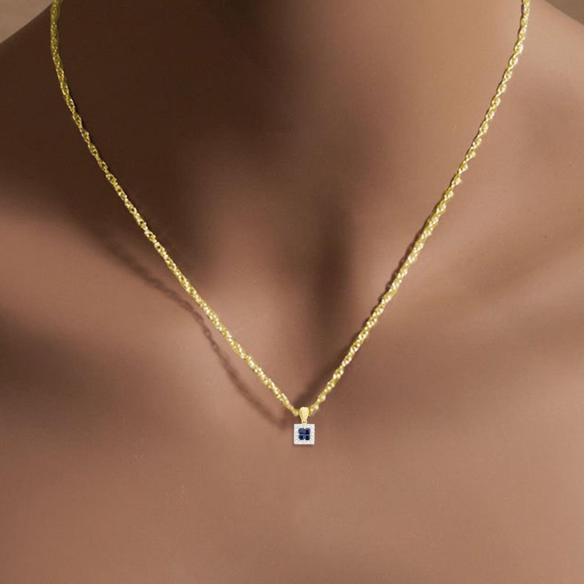 Sapphire Diamond Square Pendant .95cttw 14k Yellow Gold