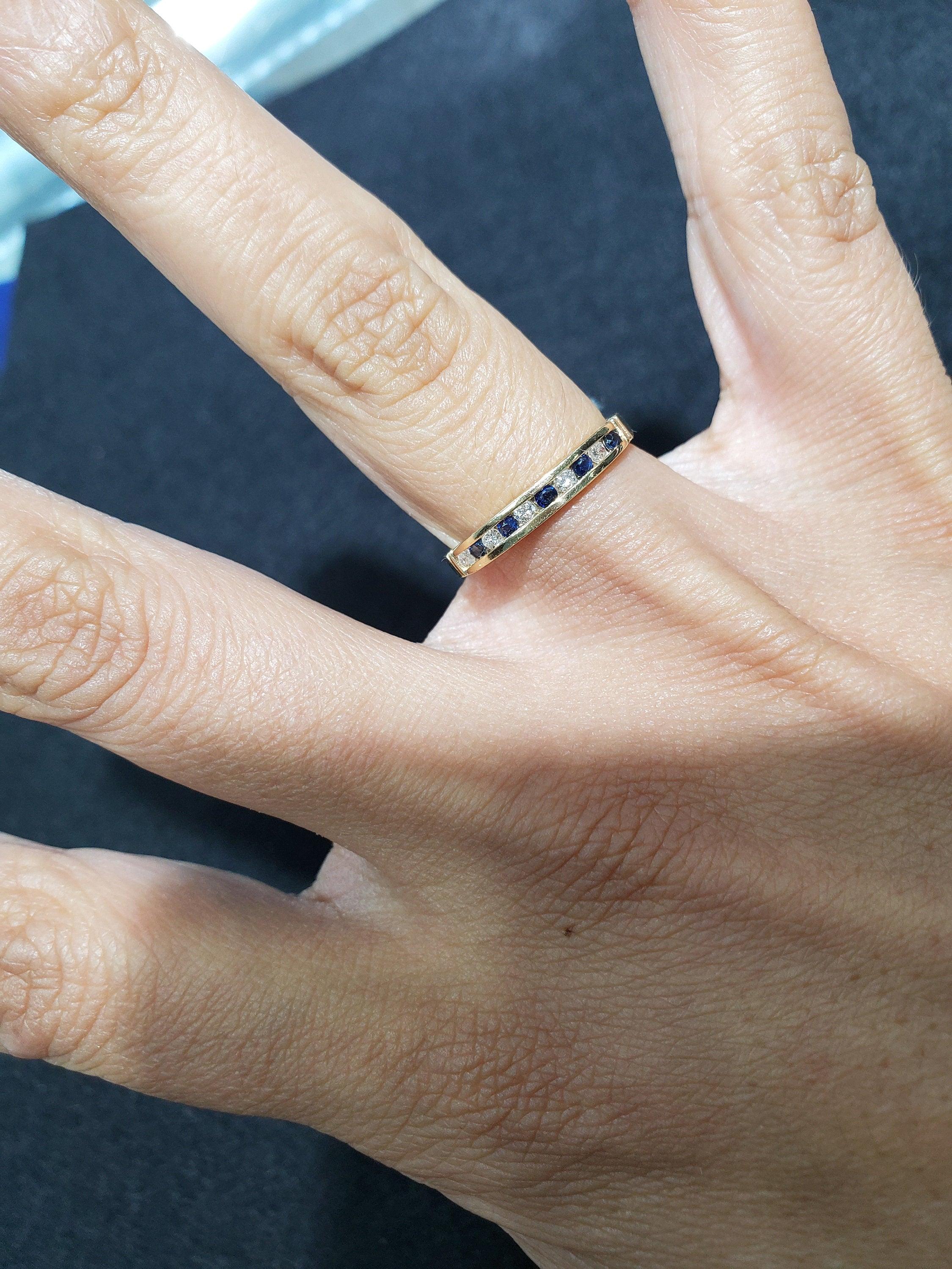 Sapphire Diamond Wedding Band 14k Yellow Gold