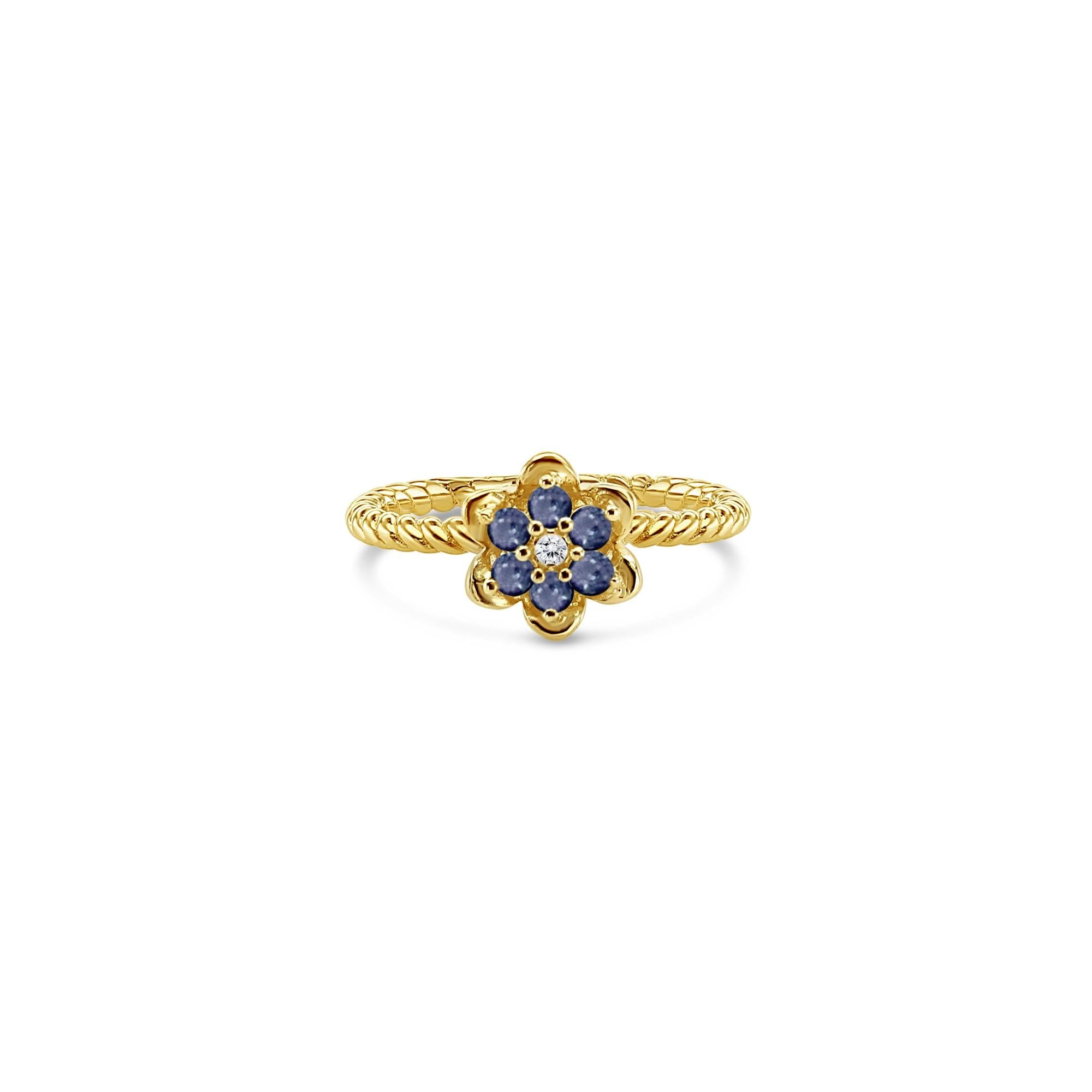 Sapphire Tulip Flower Ring 14k Yellow Gold