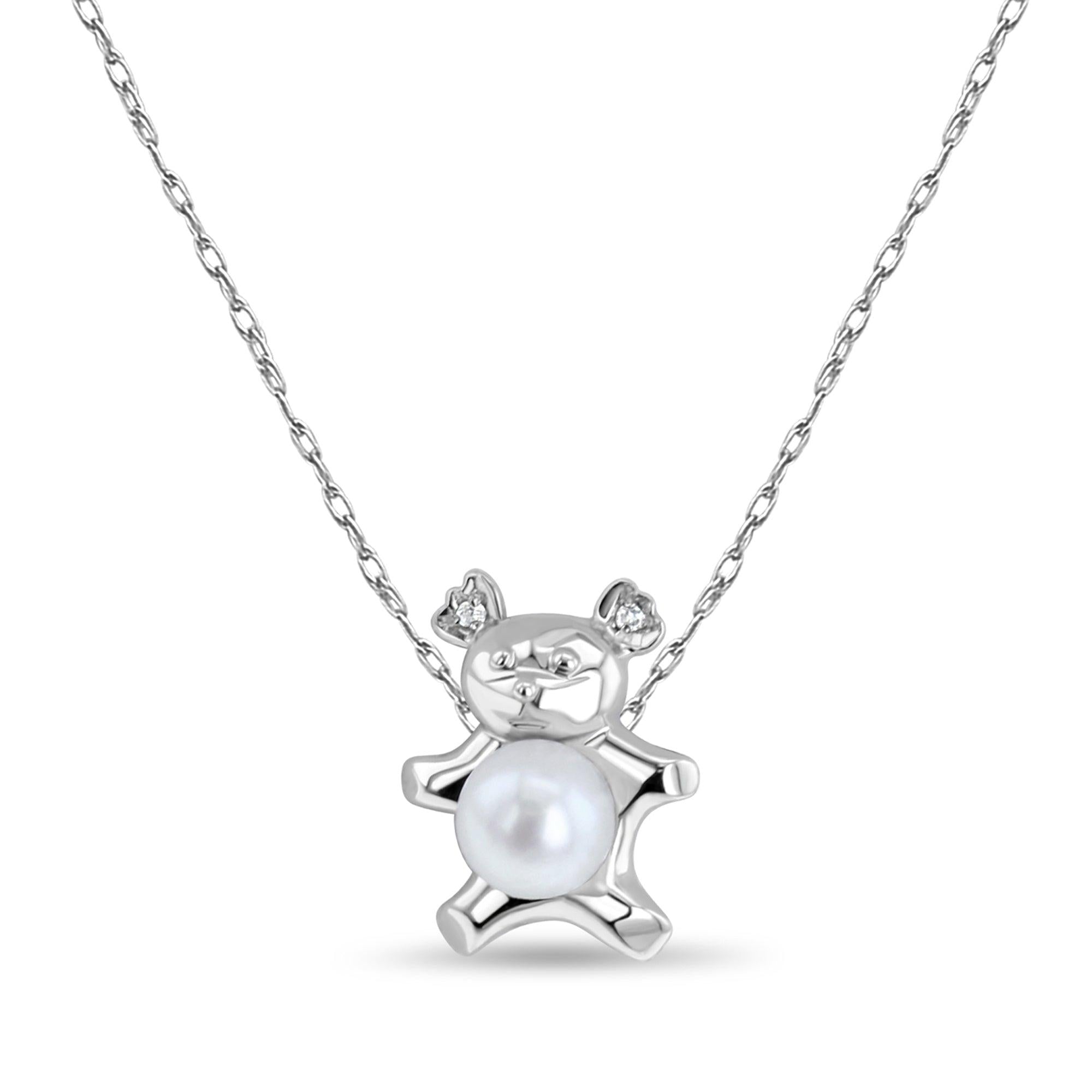 Small Teddy Bear with Pearl Center Necklace