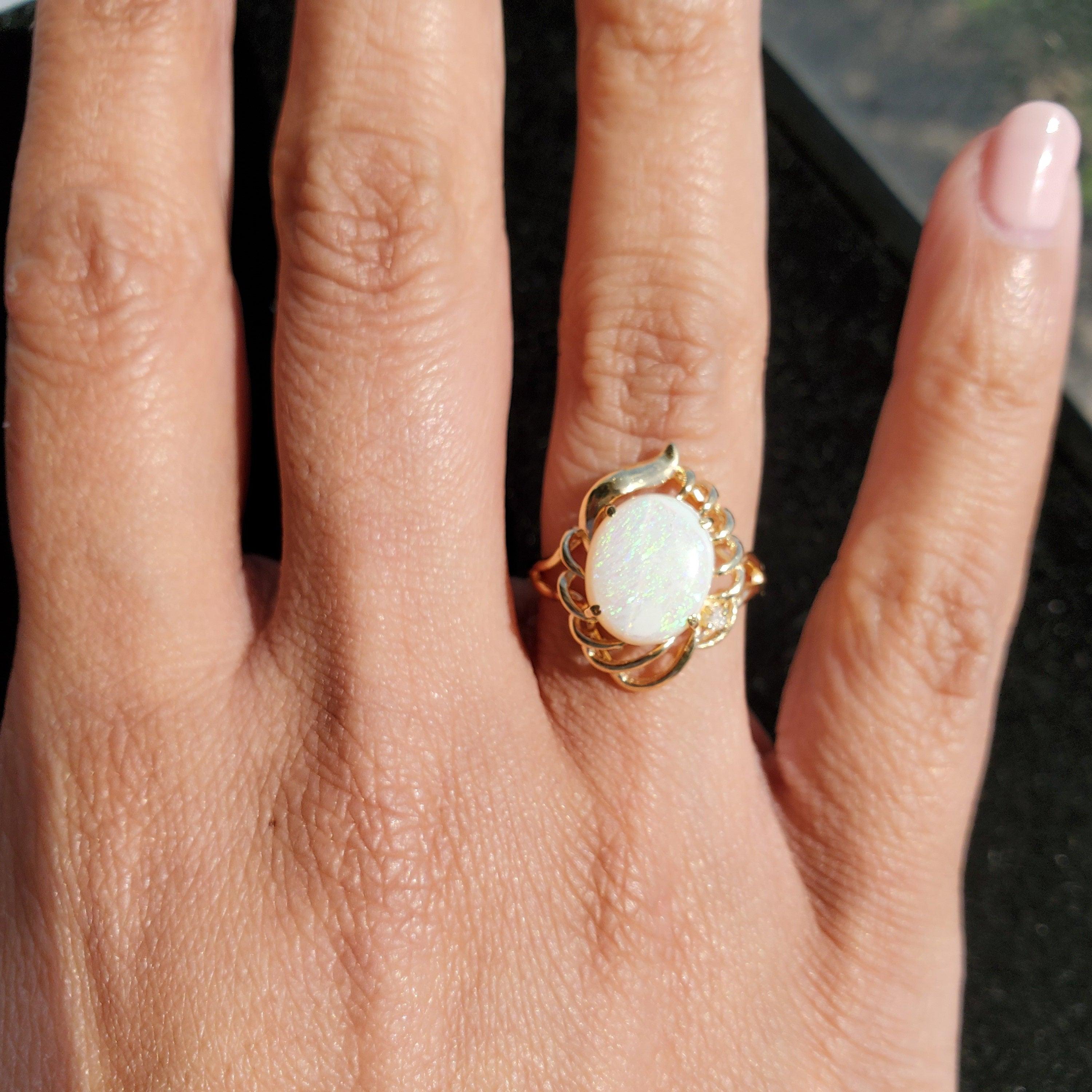 Solitaire Opal Ring 14k Yellow Gold