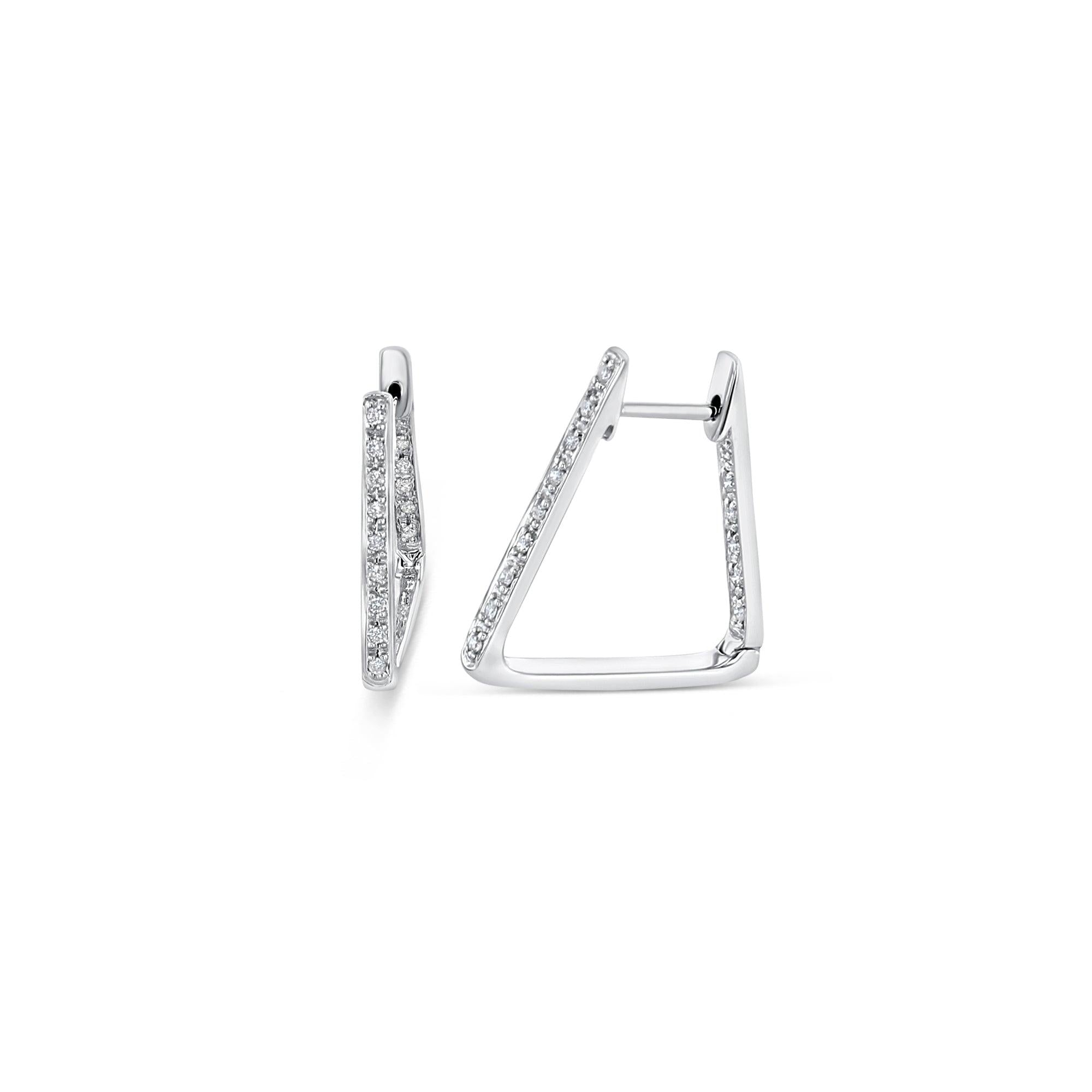 Square Shaped Hoop Diamond Pave Earrings 18k White Gold