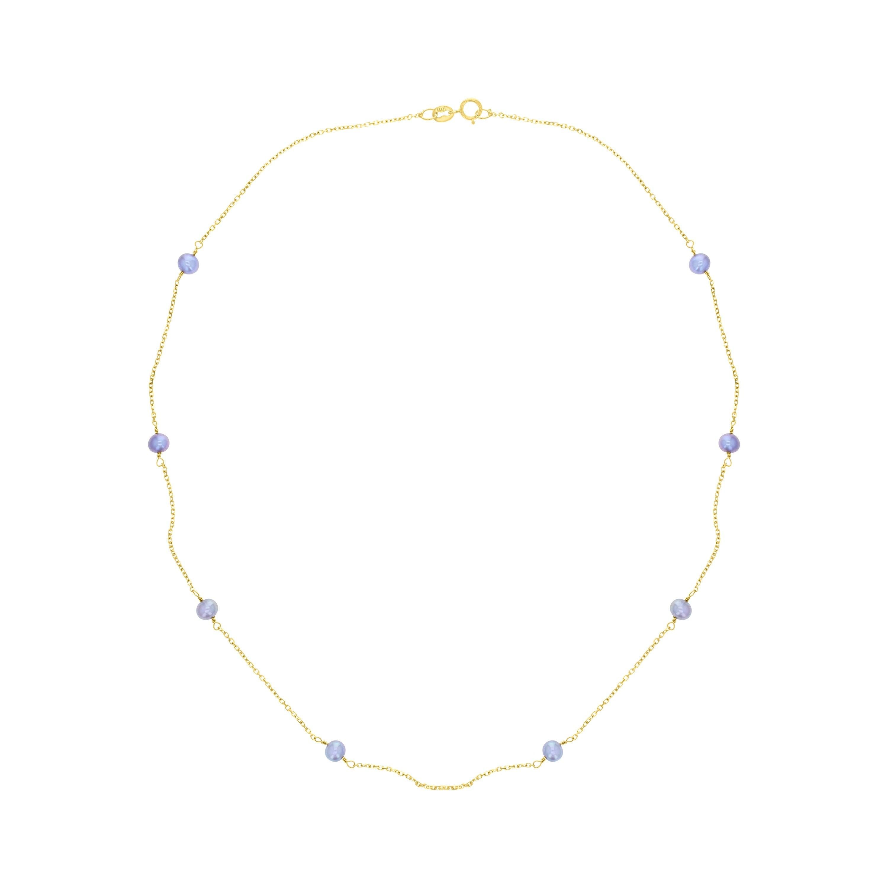 Stationed Black Pearl Necklace 14k Yellow Gold