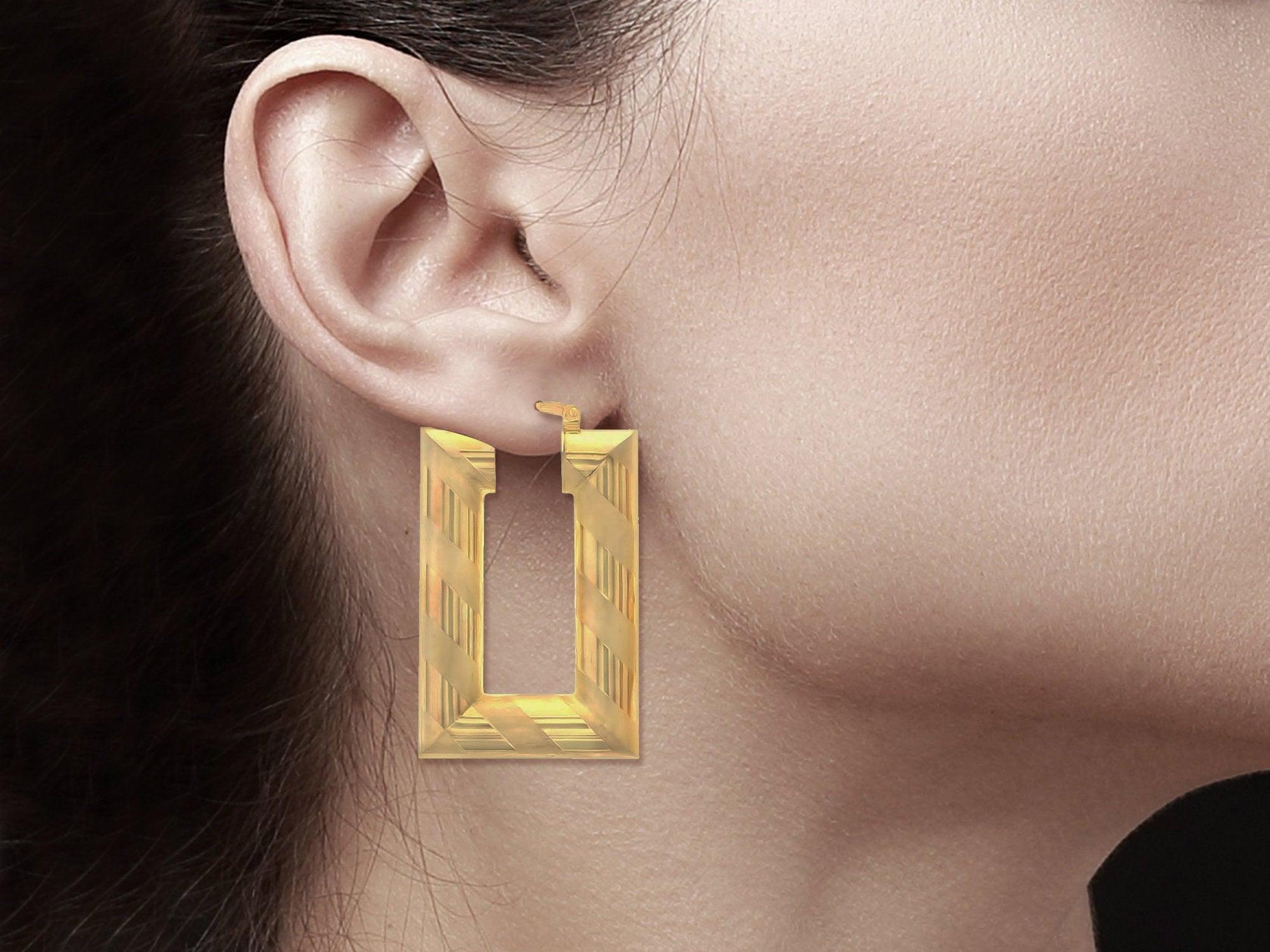 Striped Candy Cane Rectangular Polished & Satin Hoops