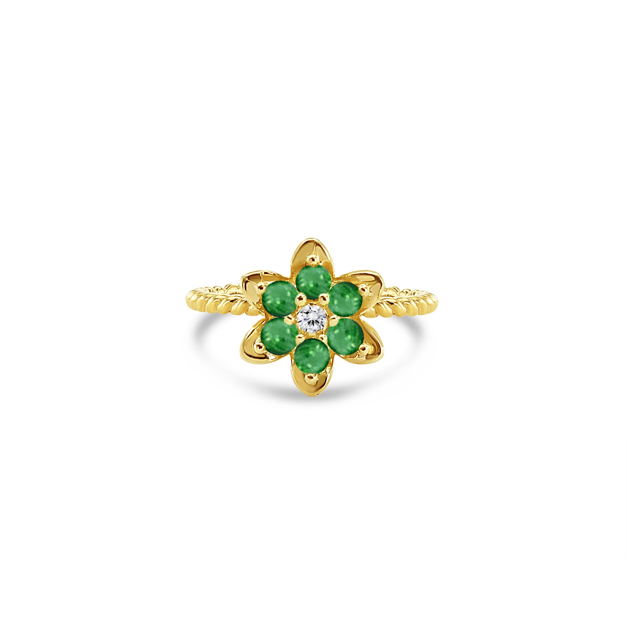 Tall Emerald Tulip Ring 14k Yellow Gold