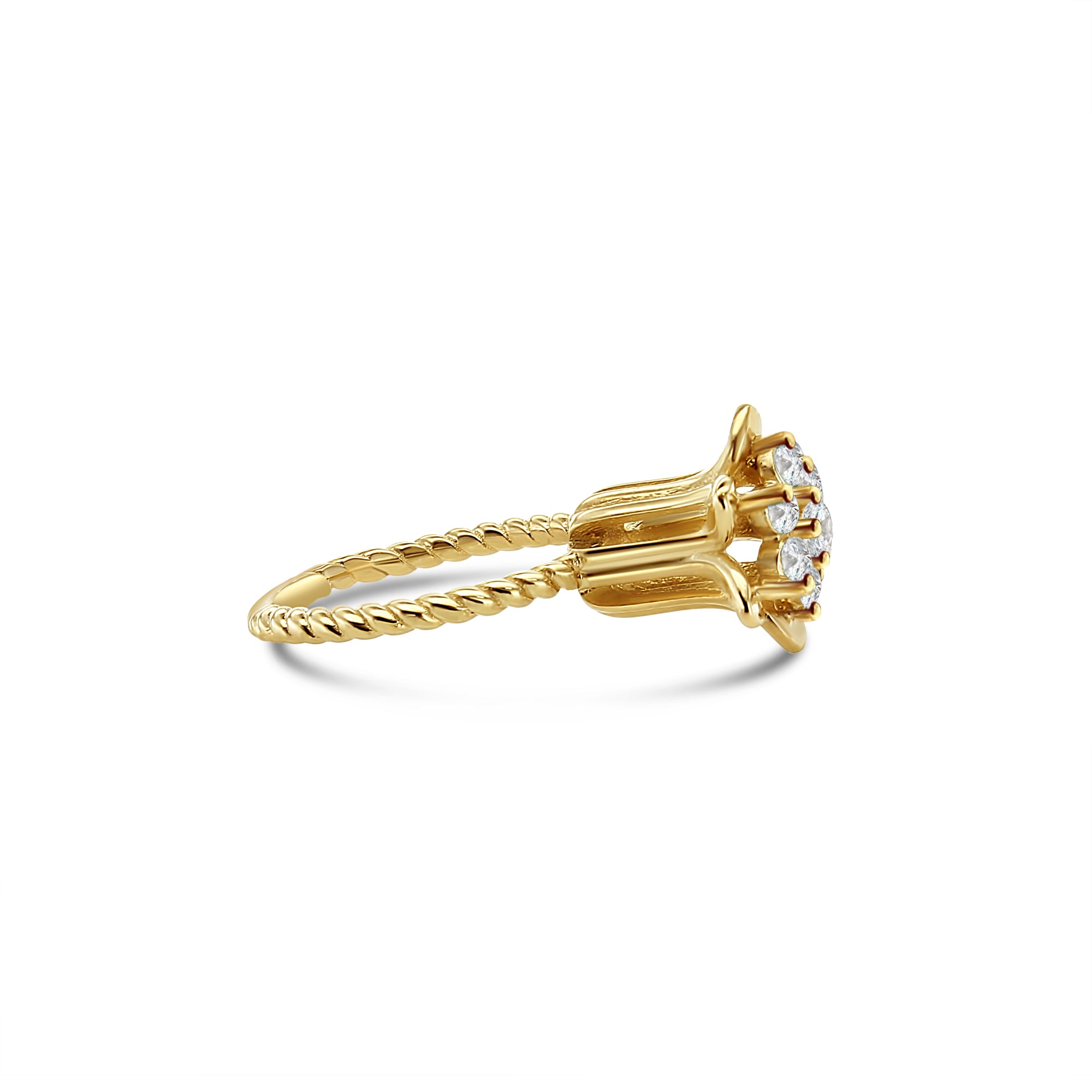 Tall Diamond Tulip Ring 14k Yellow Gold