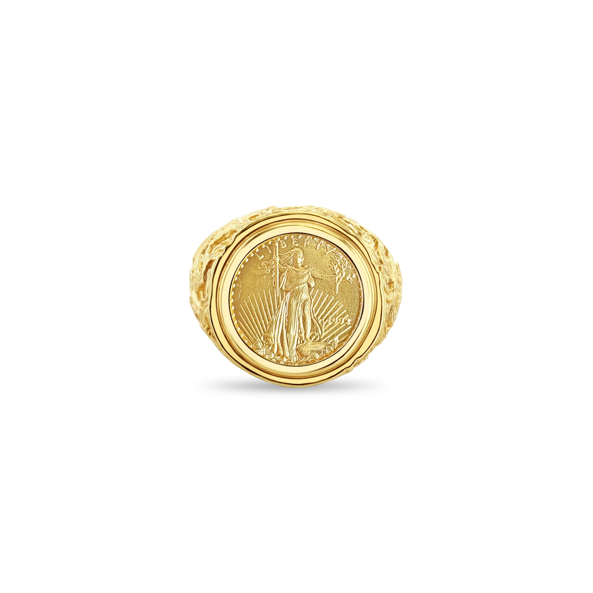 Bague pièce de monnaie Lady Liberty avec motif branche d'arbre