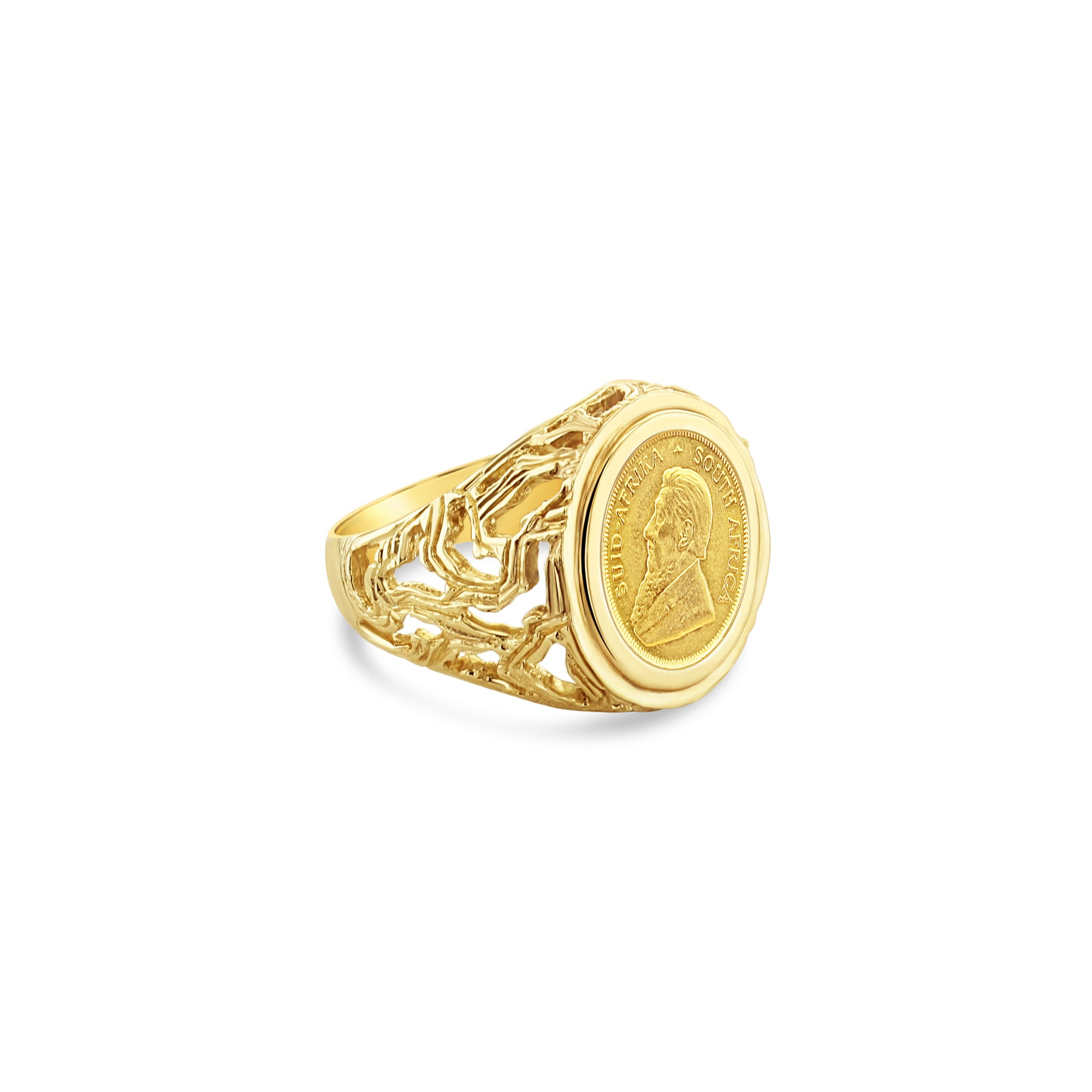 Bague en forme de pièce de monnaie sud-africaine avec motif de branche d'arbre