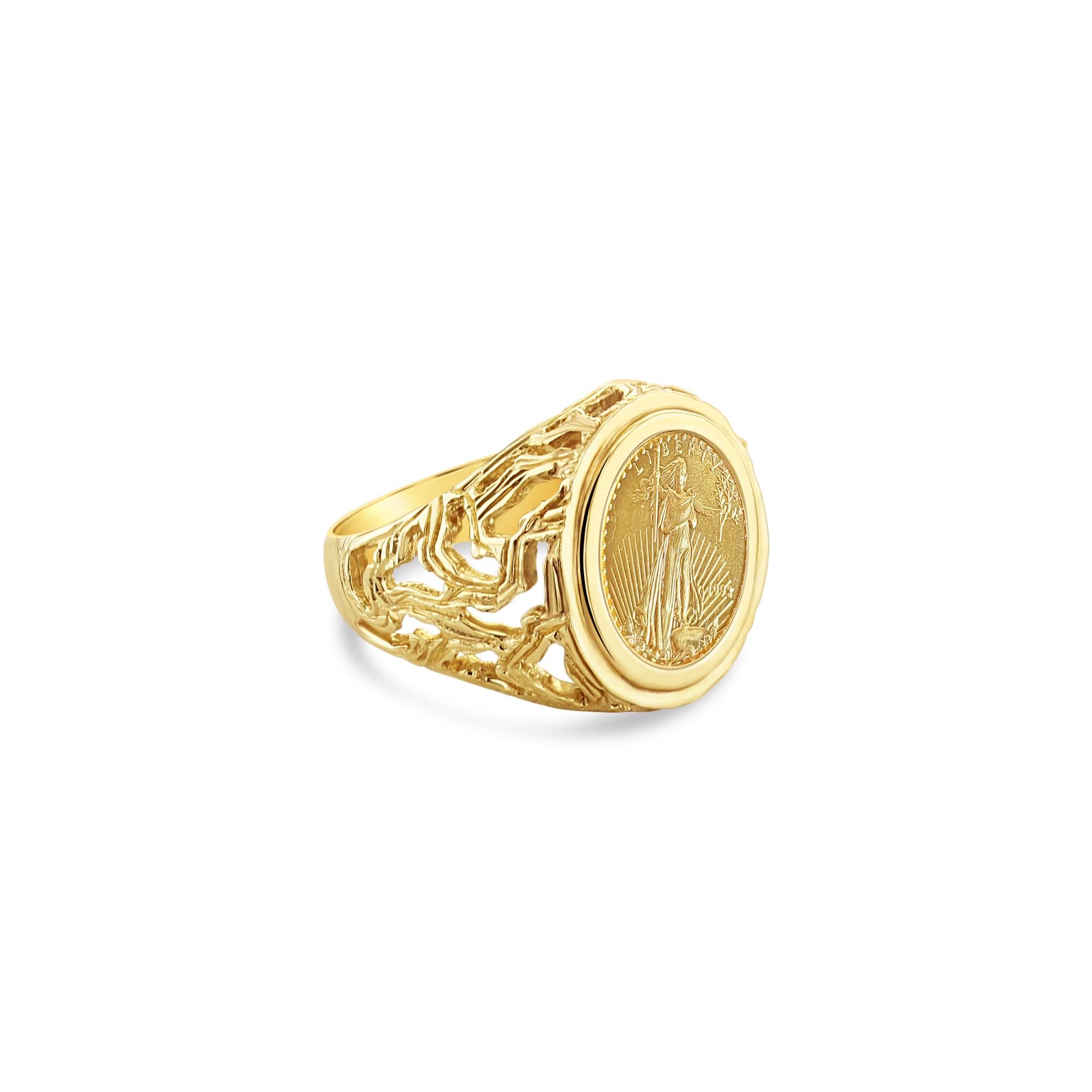 Lady Liberty Coin Ring with Tree Branch Design