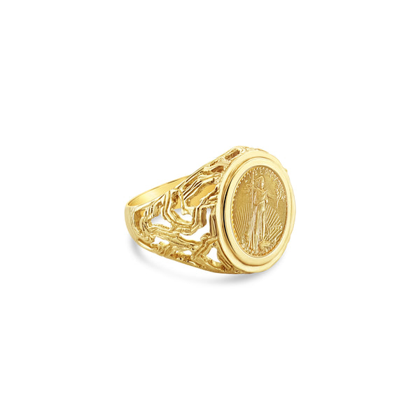 Lady Liberty Coin Ring with Tree Branch