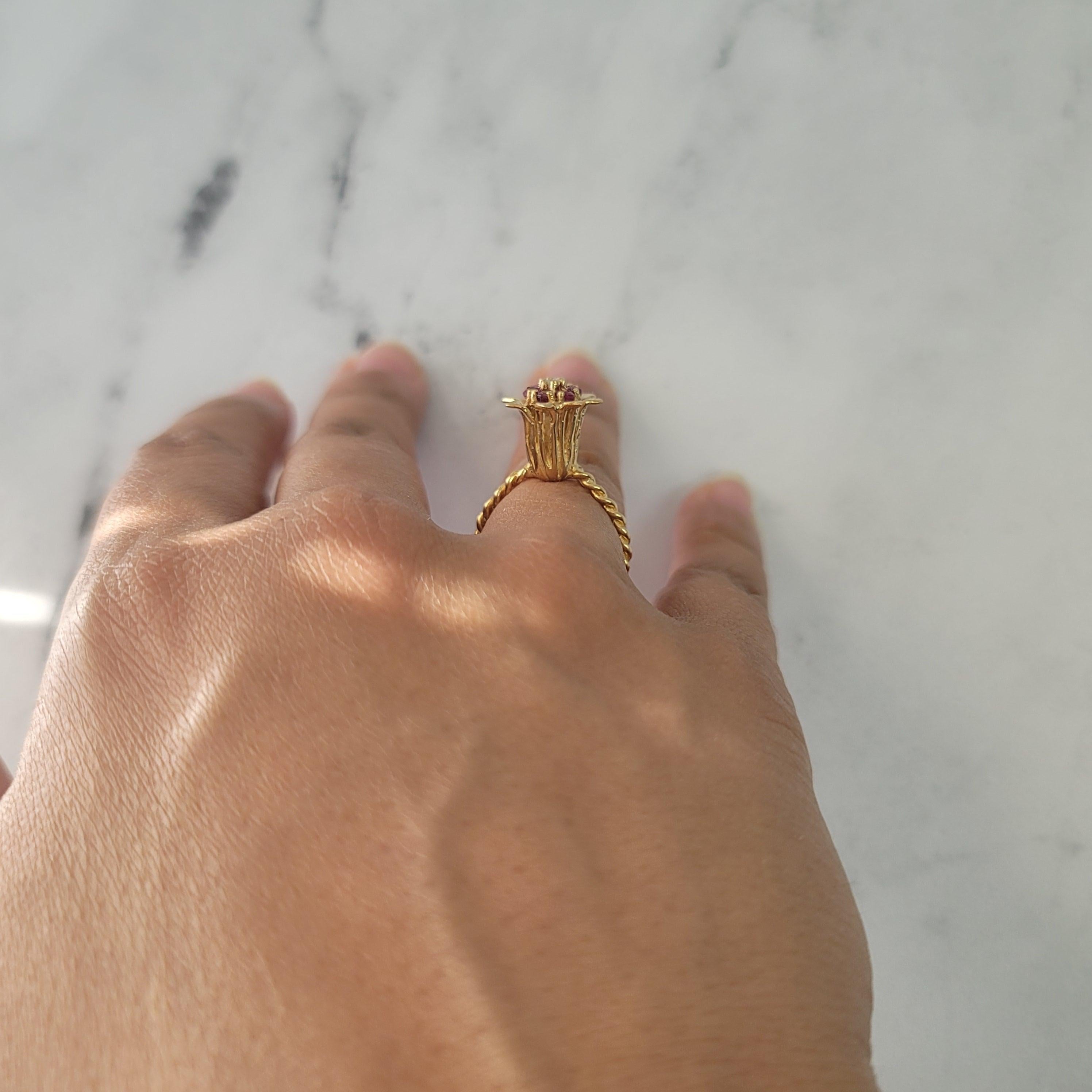 Tall Aquamarine Tulip Flower Ring 14k Yellow Gold