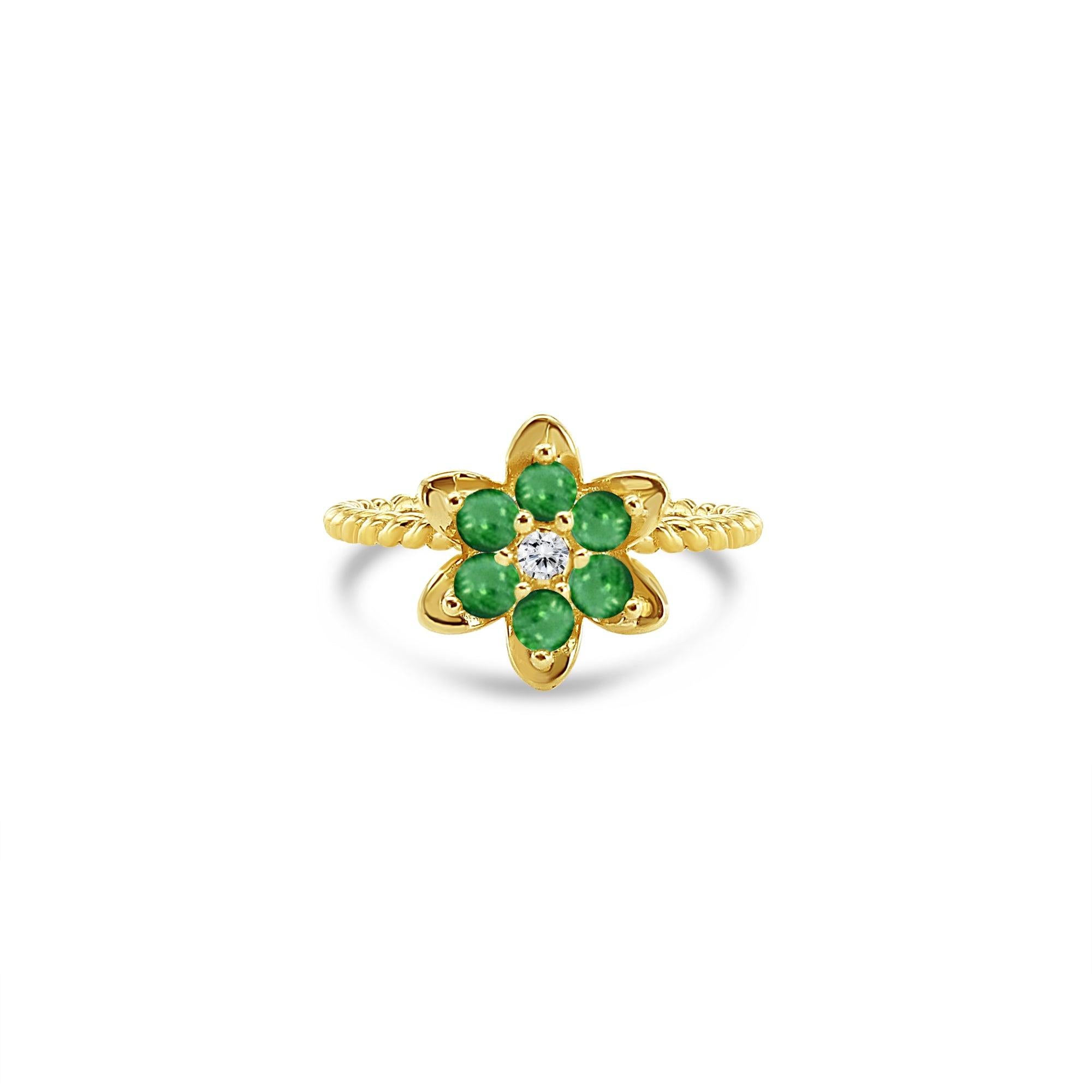 Tall Emerald Tulip Ring 14k Yellow Gold