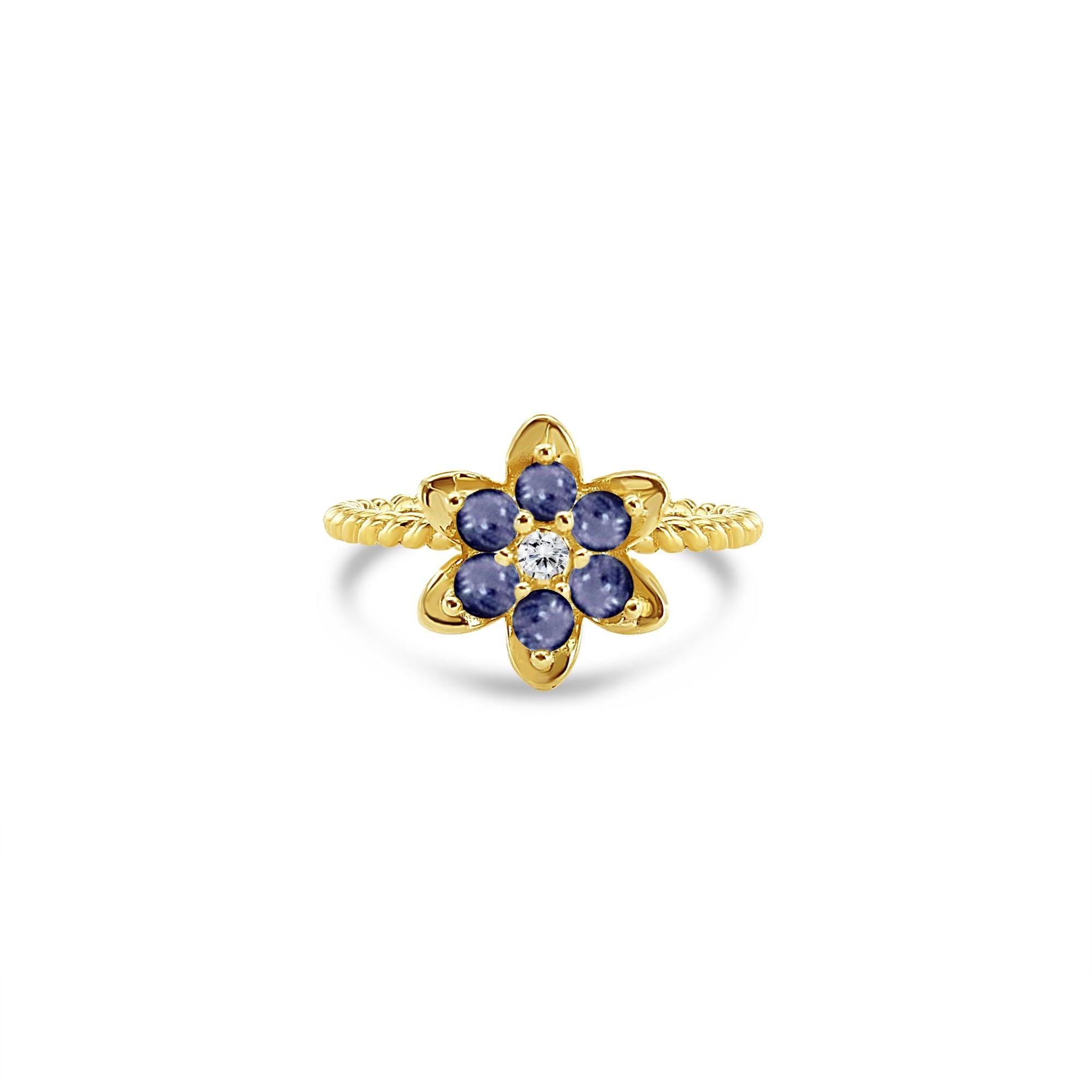 Tall Sapphire Tulip Ring 14k Yellow Gold